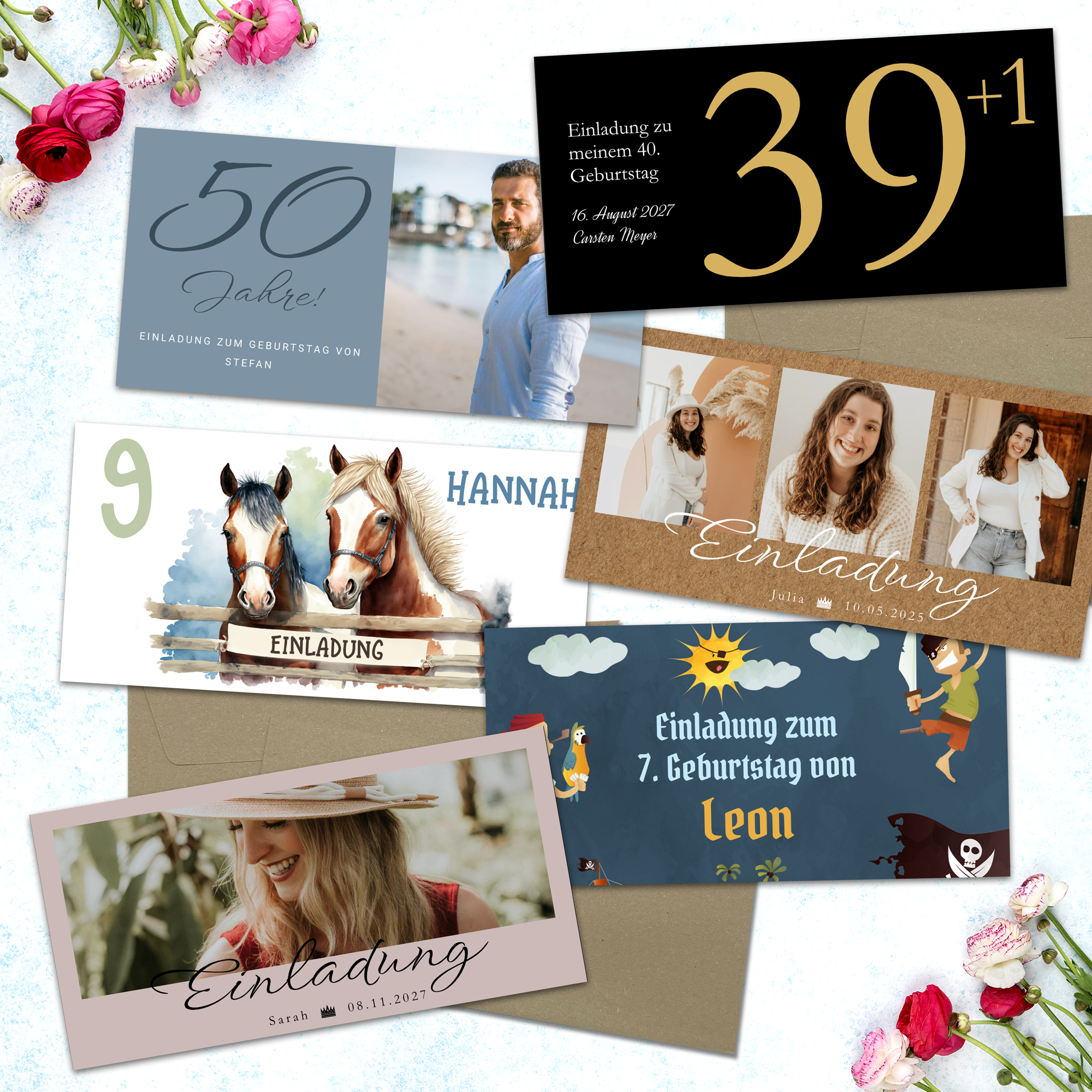 Geburtstagseinladung Klappkarte lang Quer (21 x 10,5 cm) 4