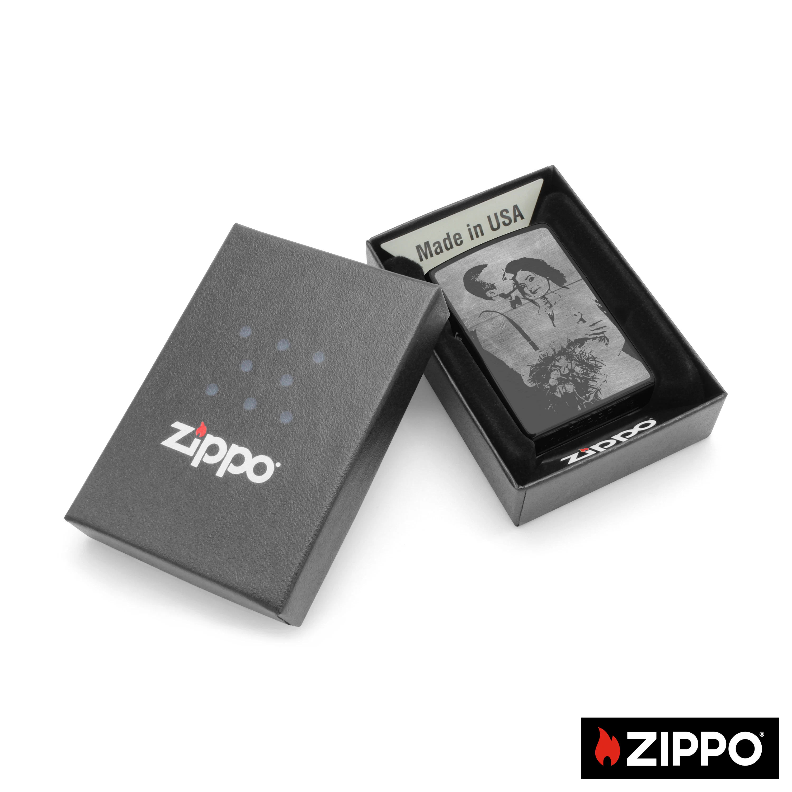 Zippo mit Gravur Schwarz/Silber doppelseitig 5