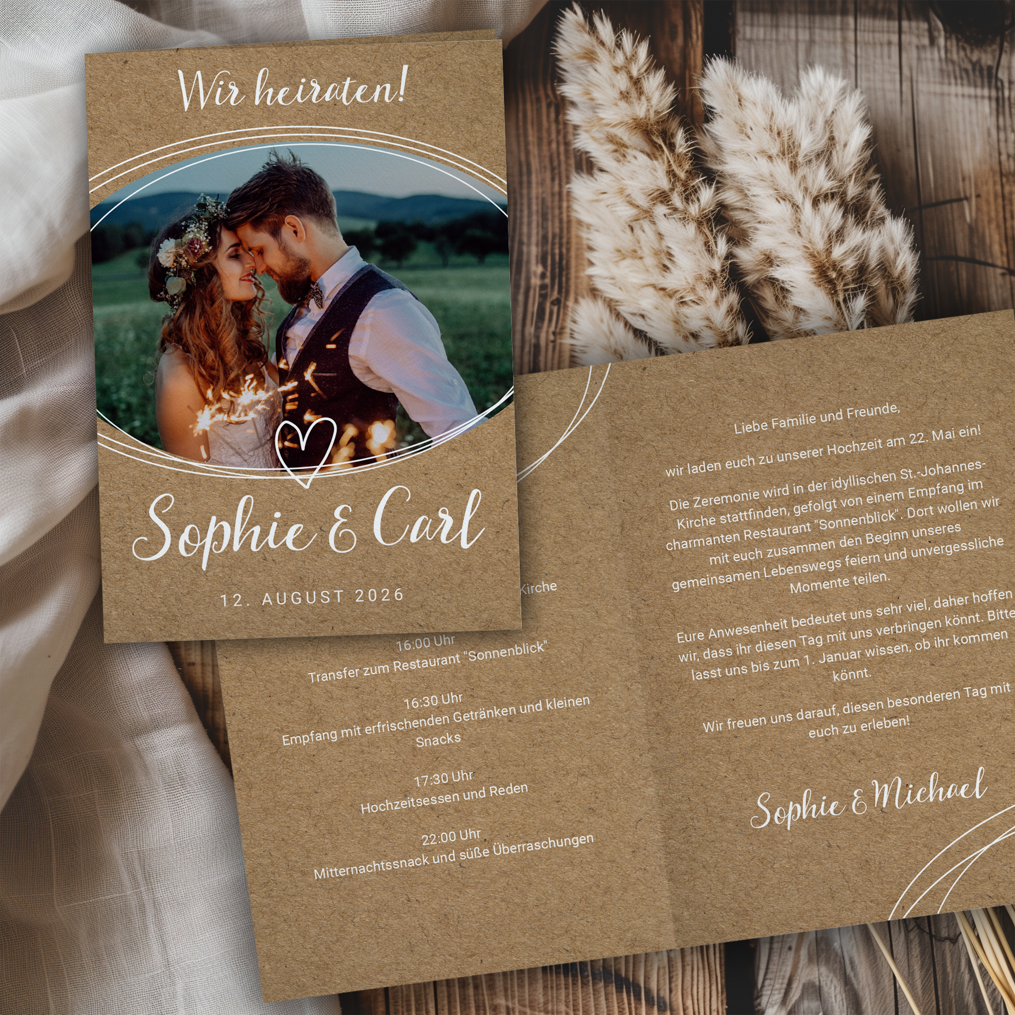 Hochzeitseinladung - Nature Klappkarte A6 Hoch (10,5 x 14,8 cm) 1