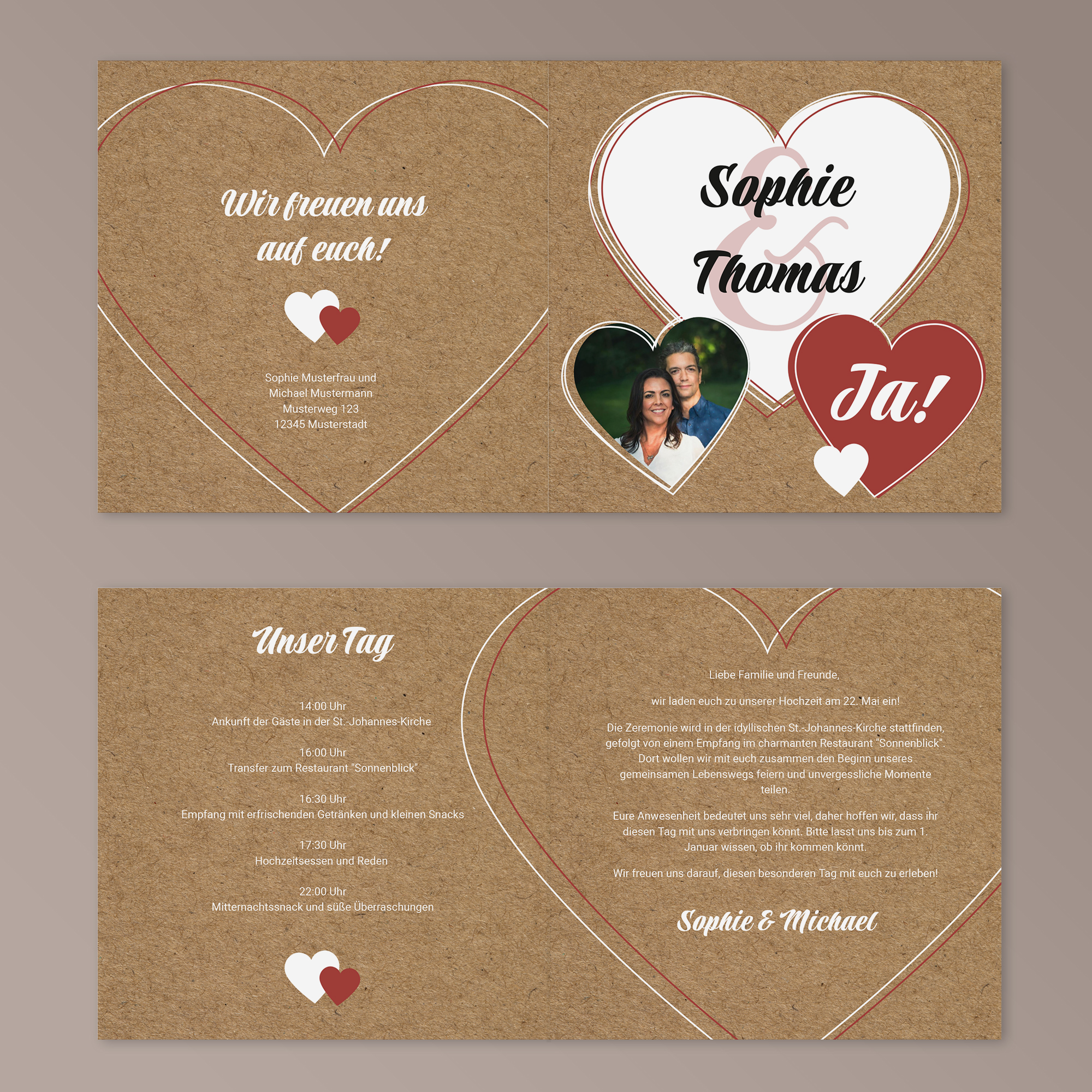 Hochzeitseinladung - Natural Heart Quadratische Klappkarte (14,5 x 14,5 cm) 2