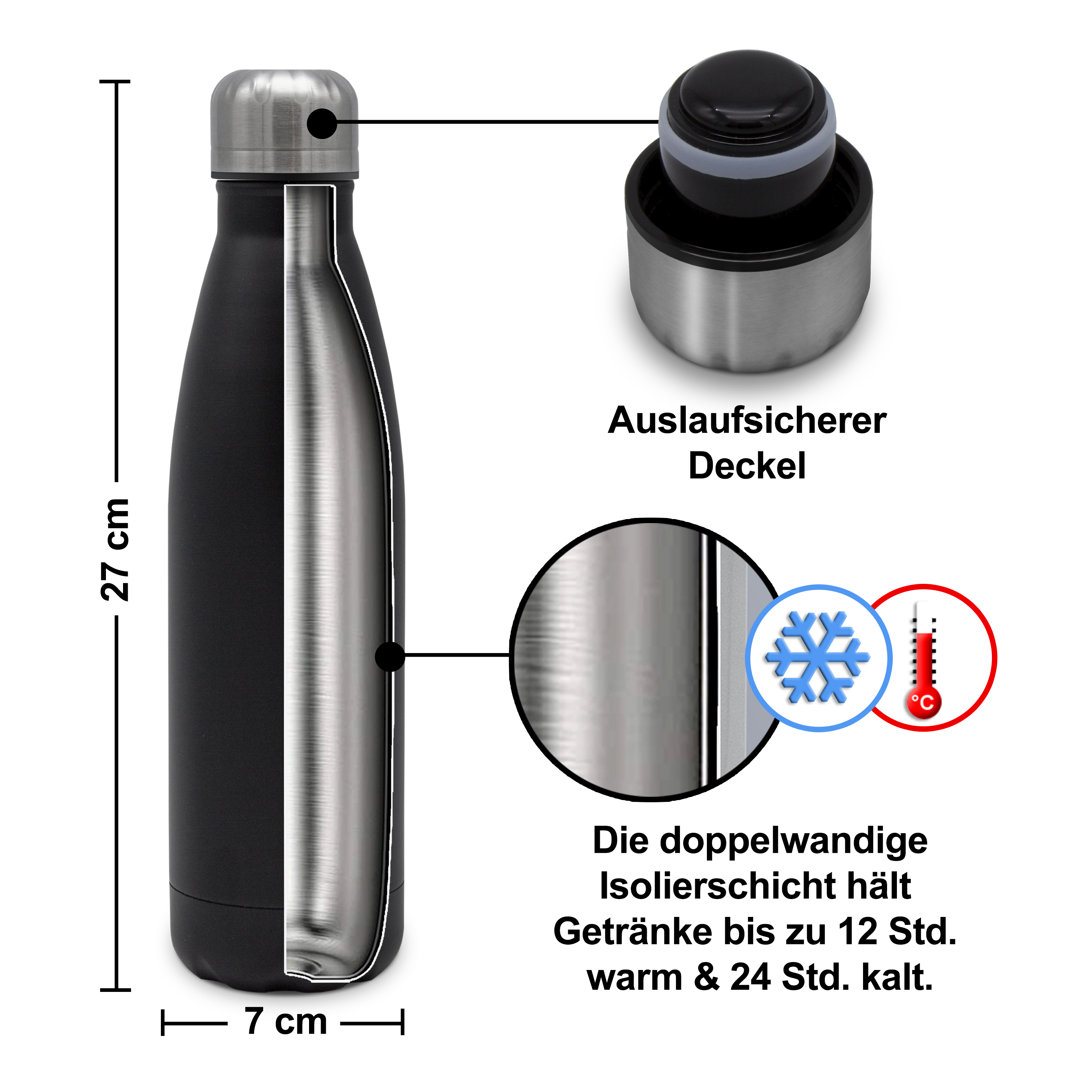Thermo-Trinkflasche Gravur Schwarz 0,5 Liter 2