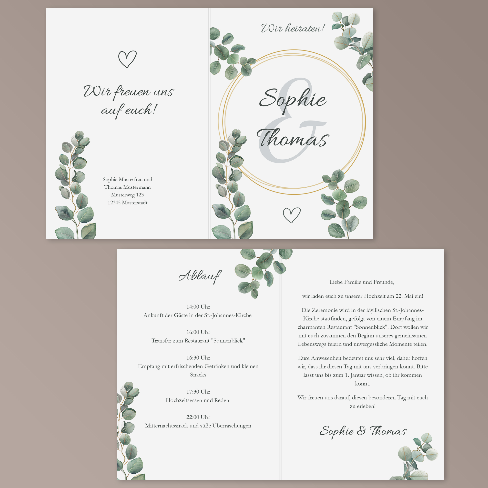 Hochzeitseinladung - Eukalyptus Klappkarte A6 Hoch (10,5 x 14,8 cm) 2