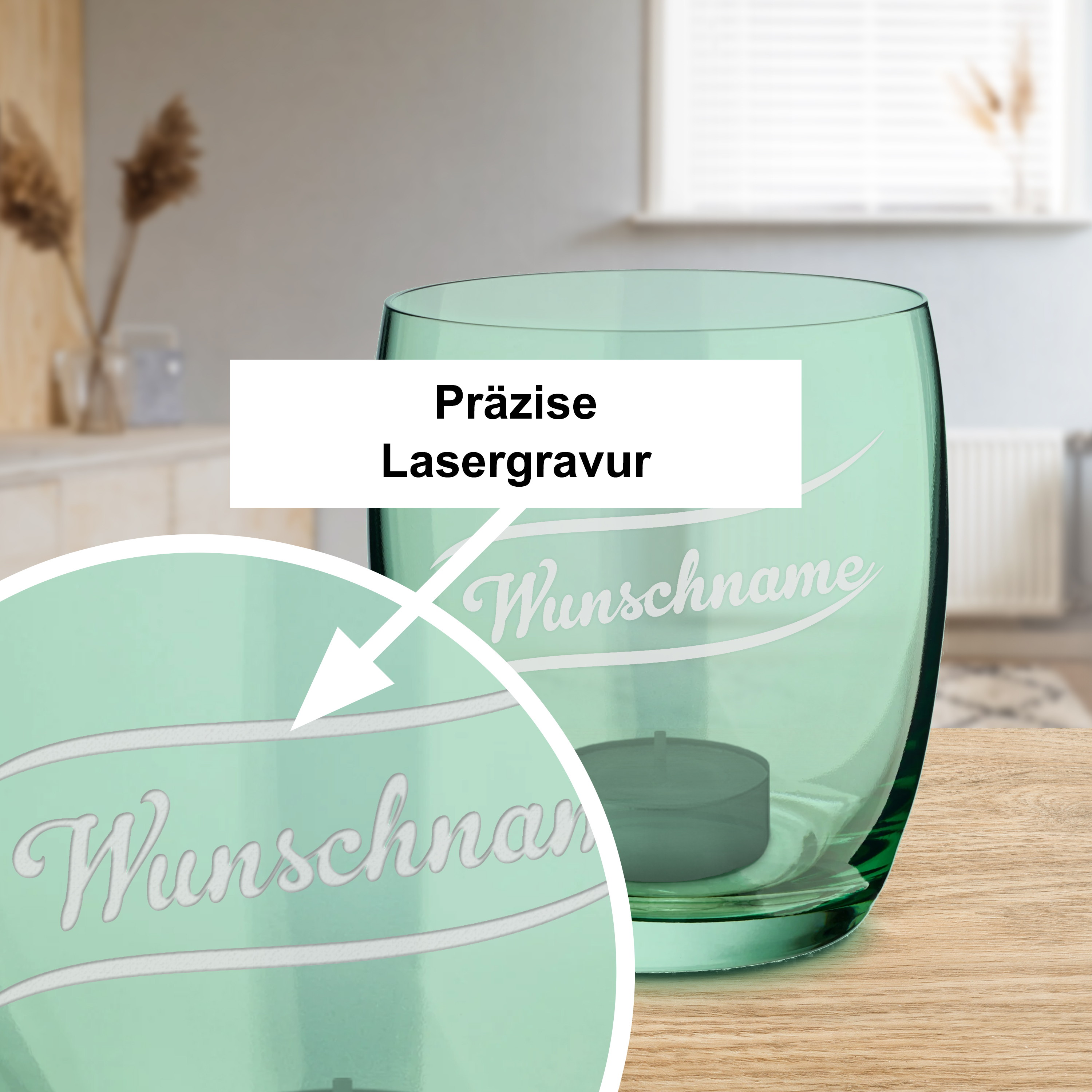 Windlicht "Gravur" Grün 3