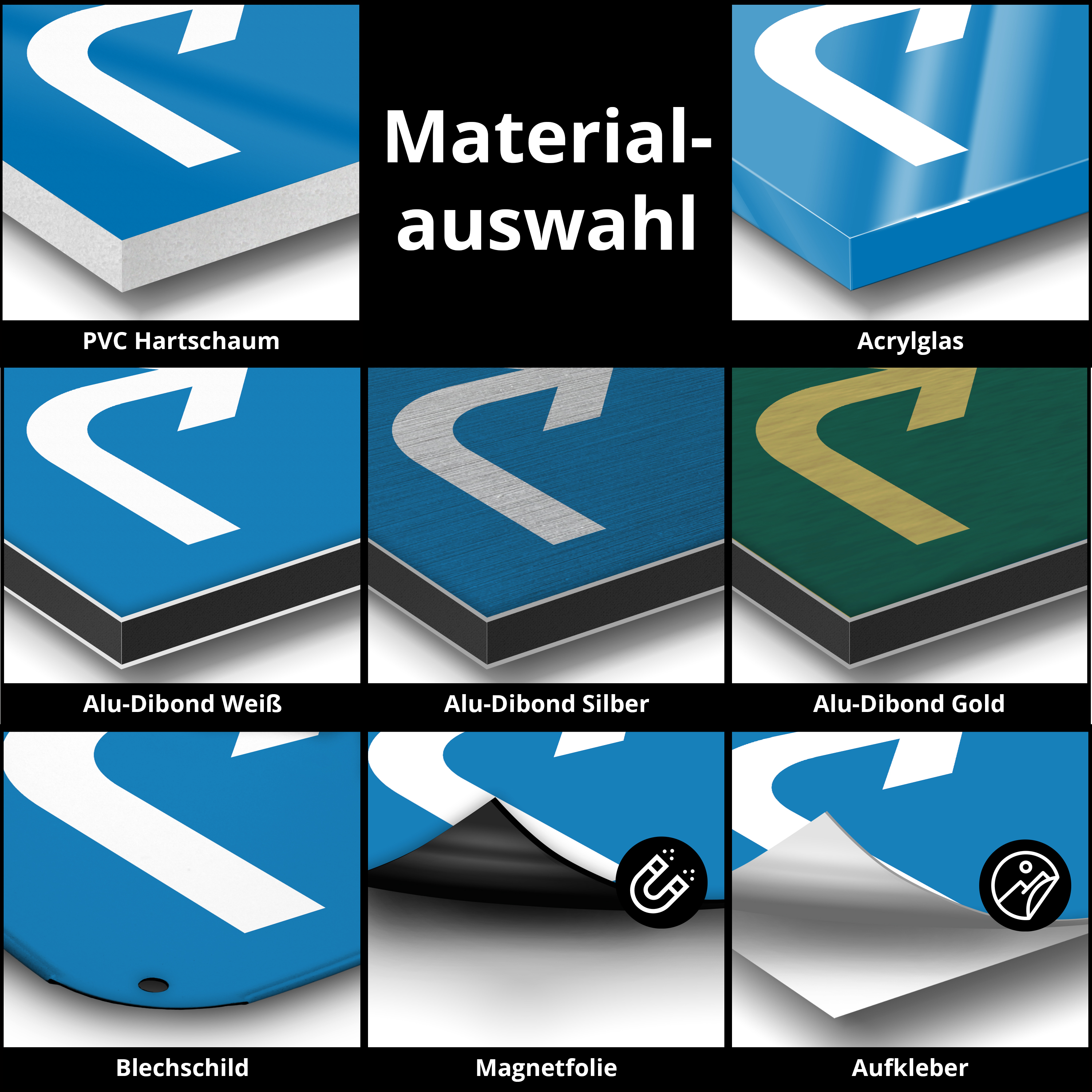 Richtungsschilder 15 cm x 10 cm PVC Hartschaum 5 mm 5