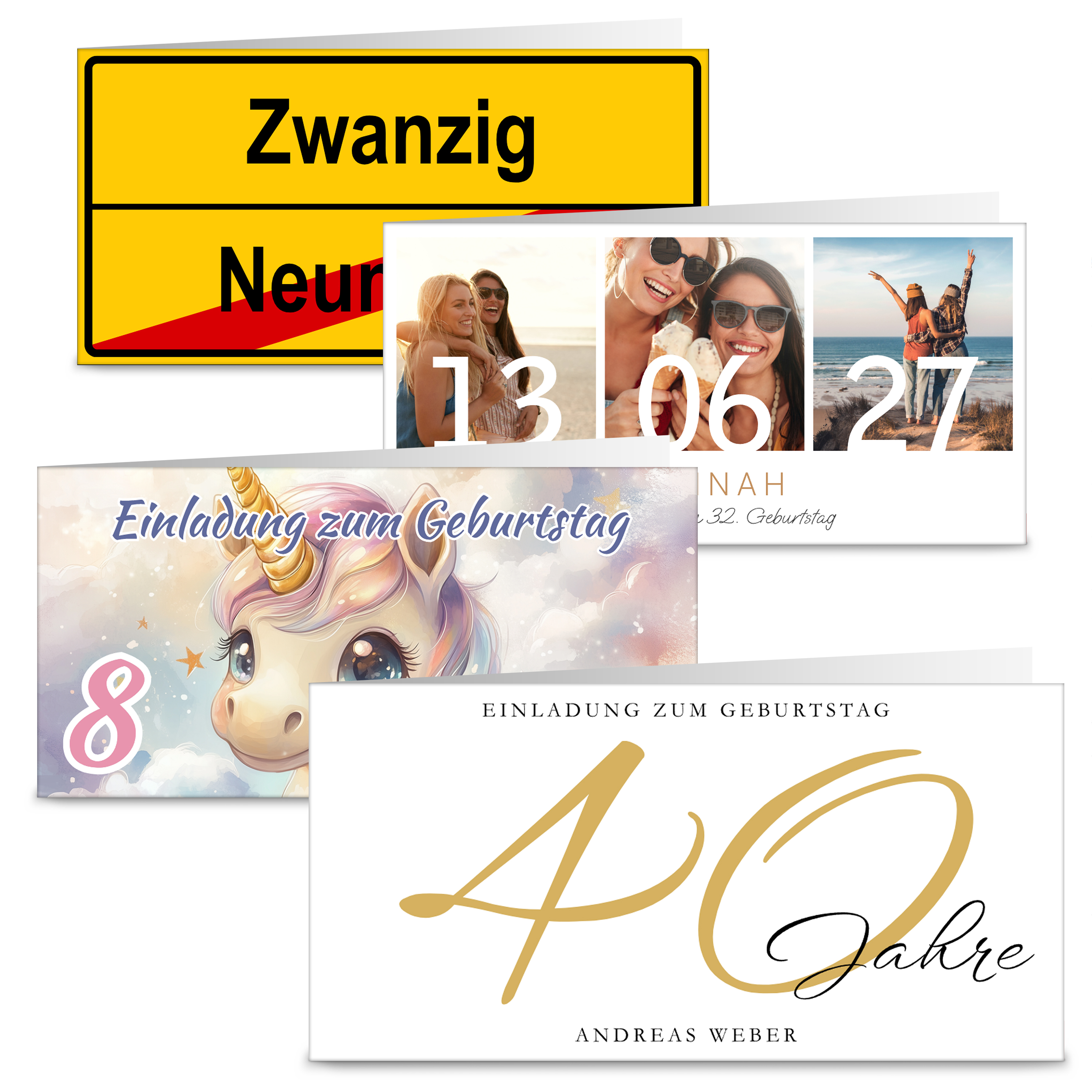 Geburtstagseinladung Klappkarte lang Quer (21 x 10,5 cm) 1