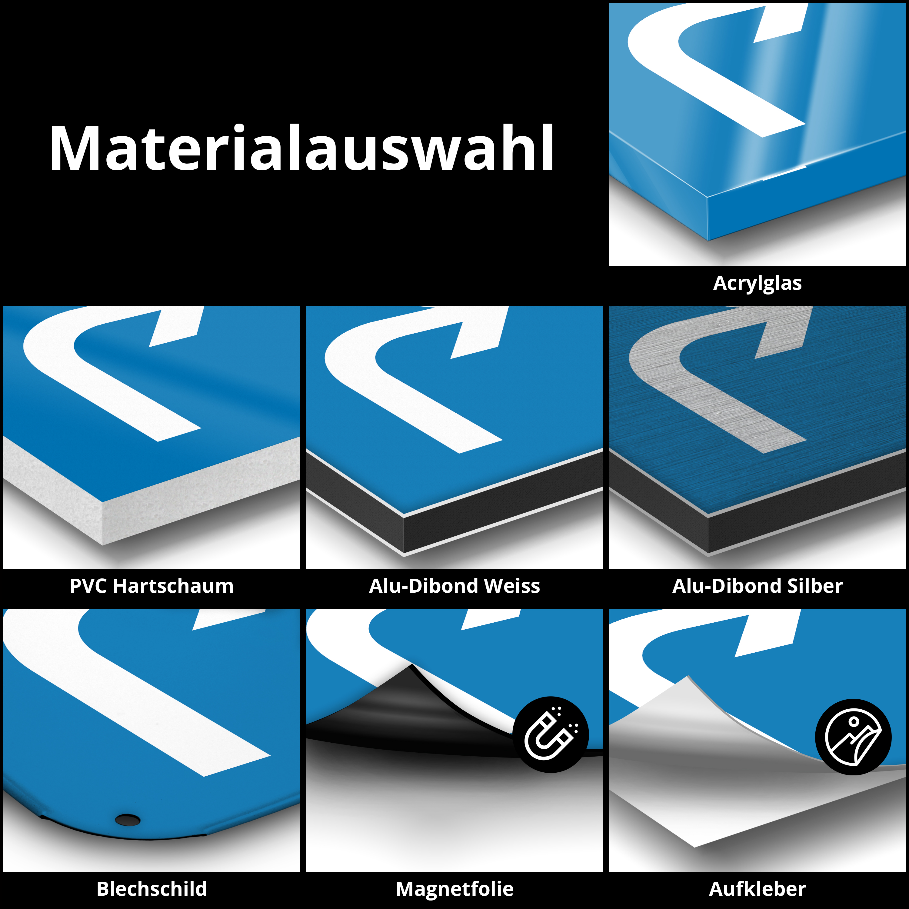 Richtungsschilder 15 cm x 10 cm PVC Hartschaum 5 mm 5