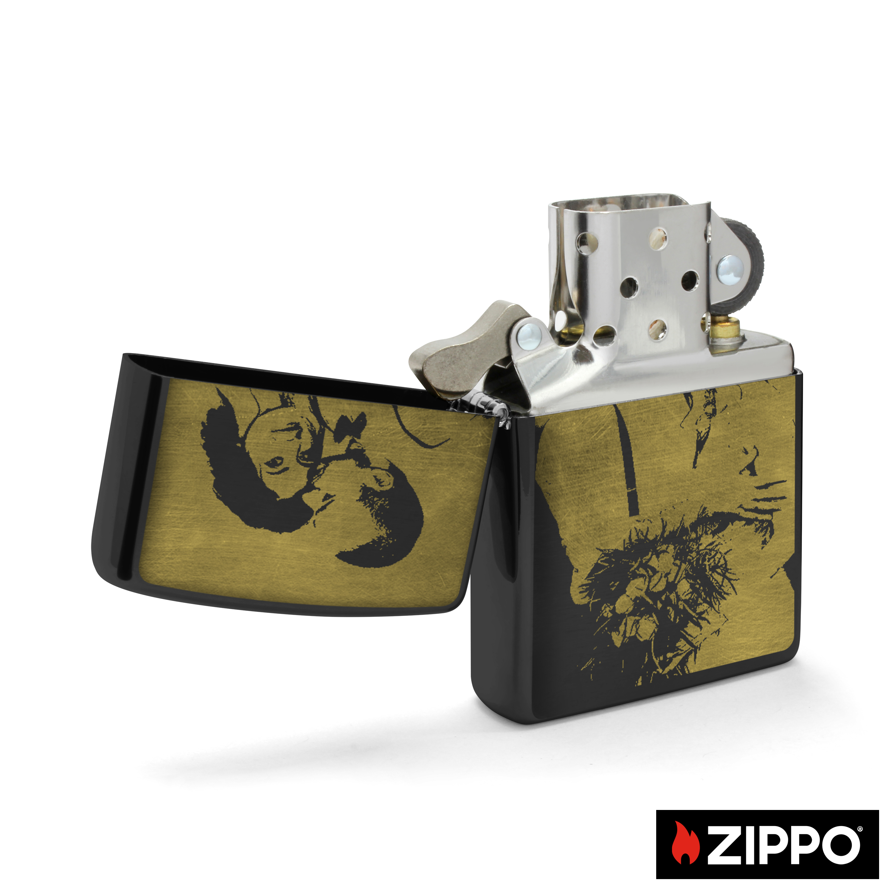 Zippo mit Gravur Schwarz/Messing einseitig 2