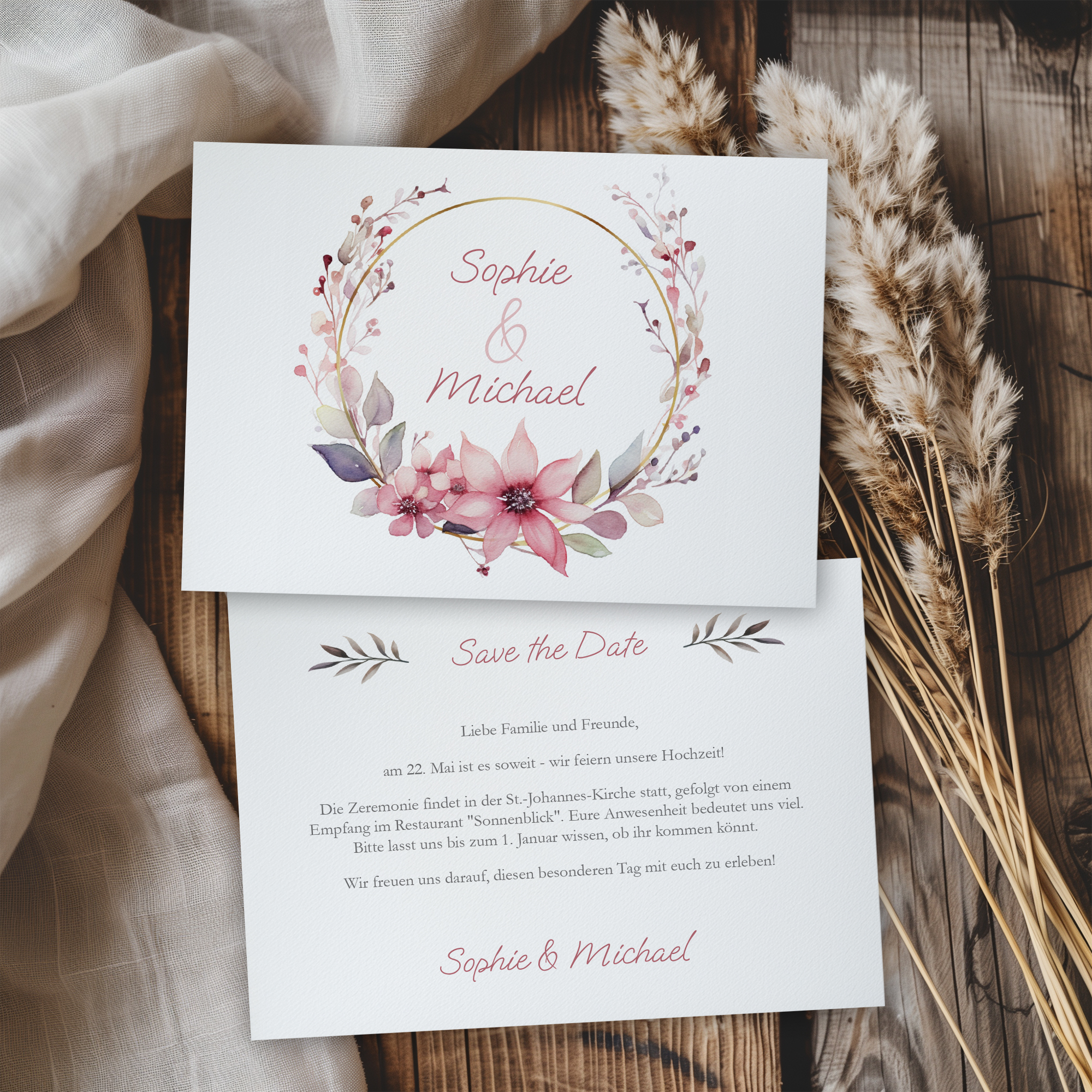 Hochzeitseinladung - Flower Ring Karte A6 Quer (14,5 x 10,5 cm) 1