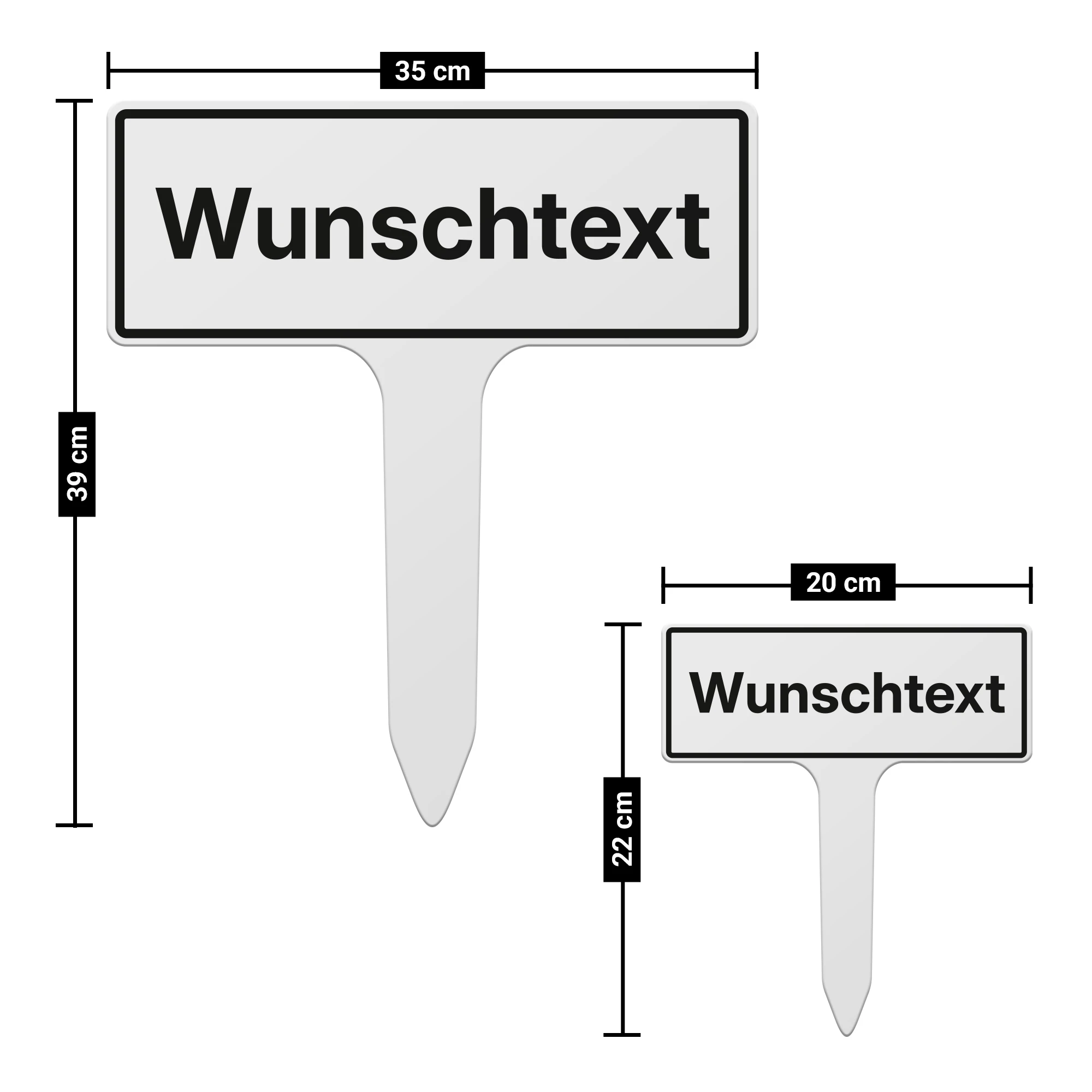 Steckschild klein 20 cm x 22,35 cm Alu-Dibond Weiß 3 mm 3