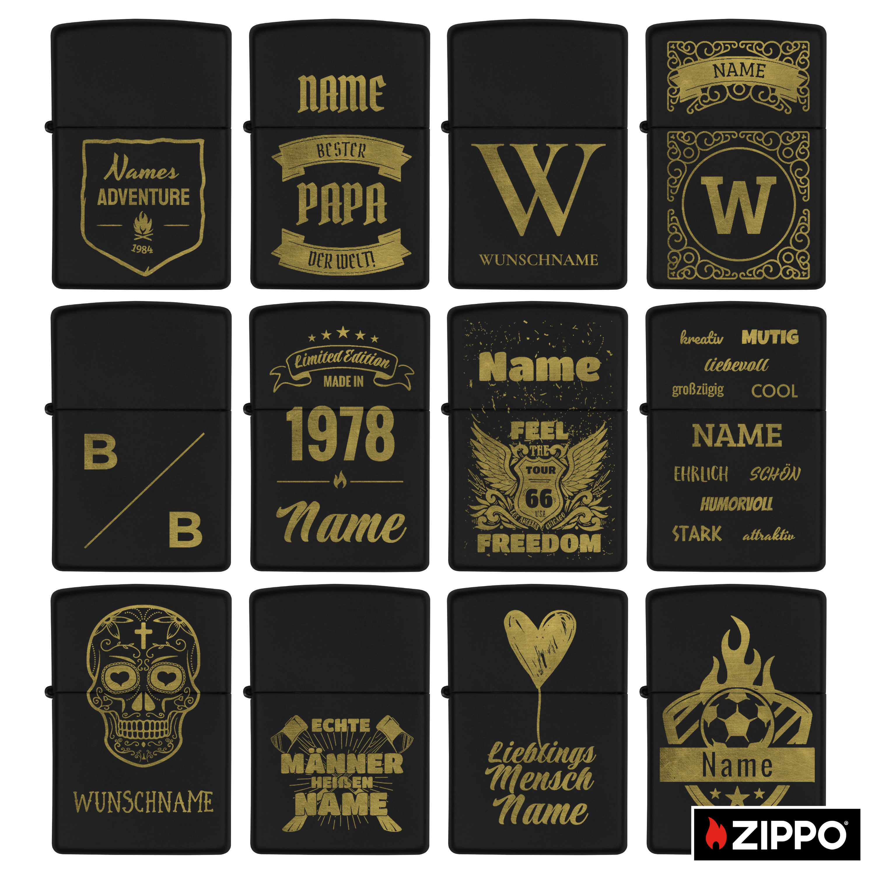 Zippo mit Gravur Schwarz/Messing einseitig 3