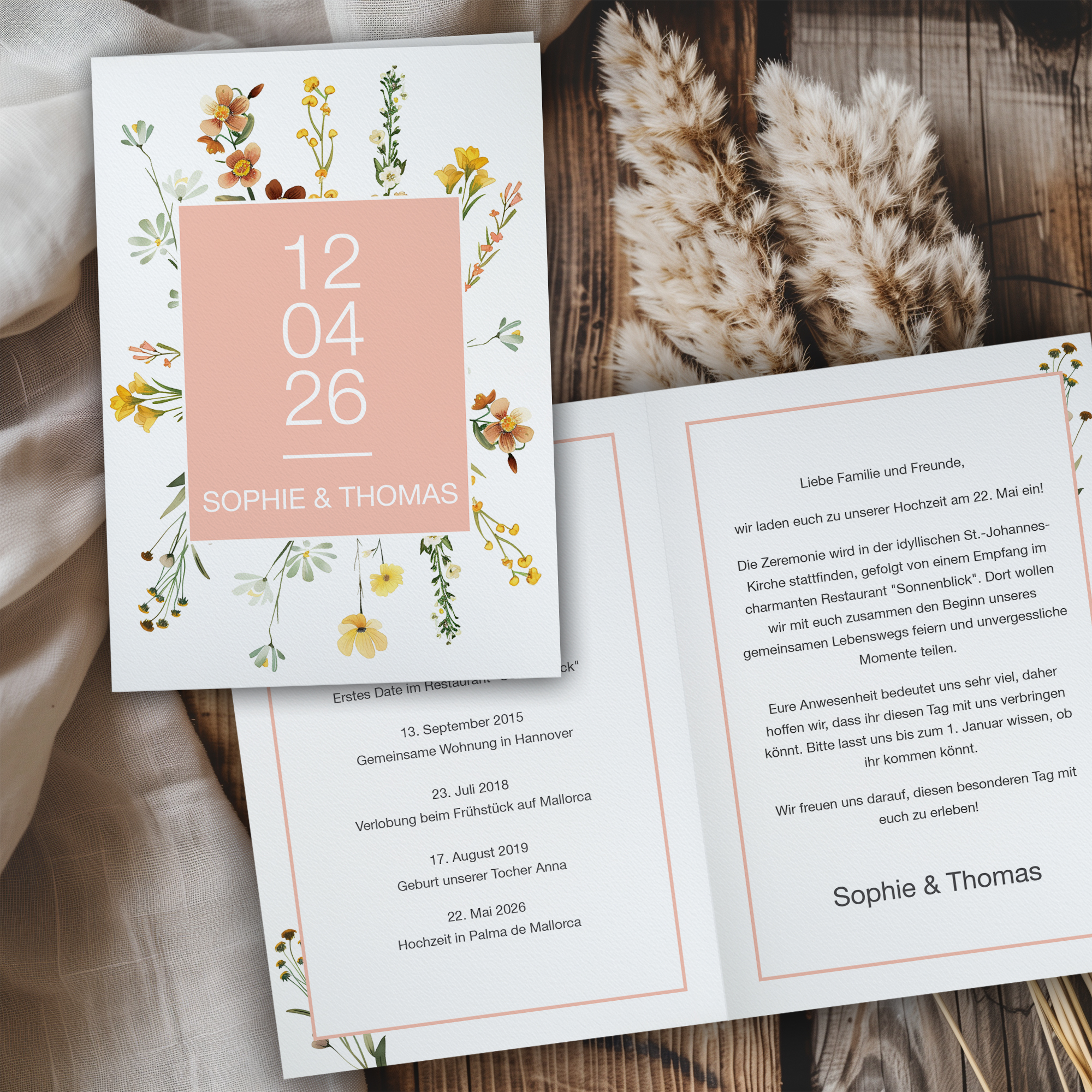 Hochzeitseinladung - Wiesenblumen Klappkarte A6 Hoch (10,5 x 14,8 cm) 1