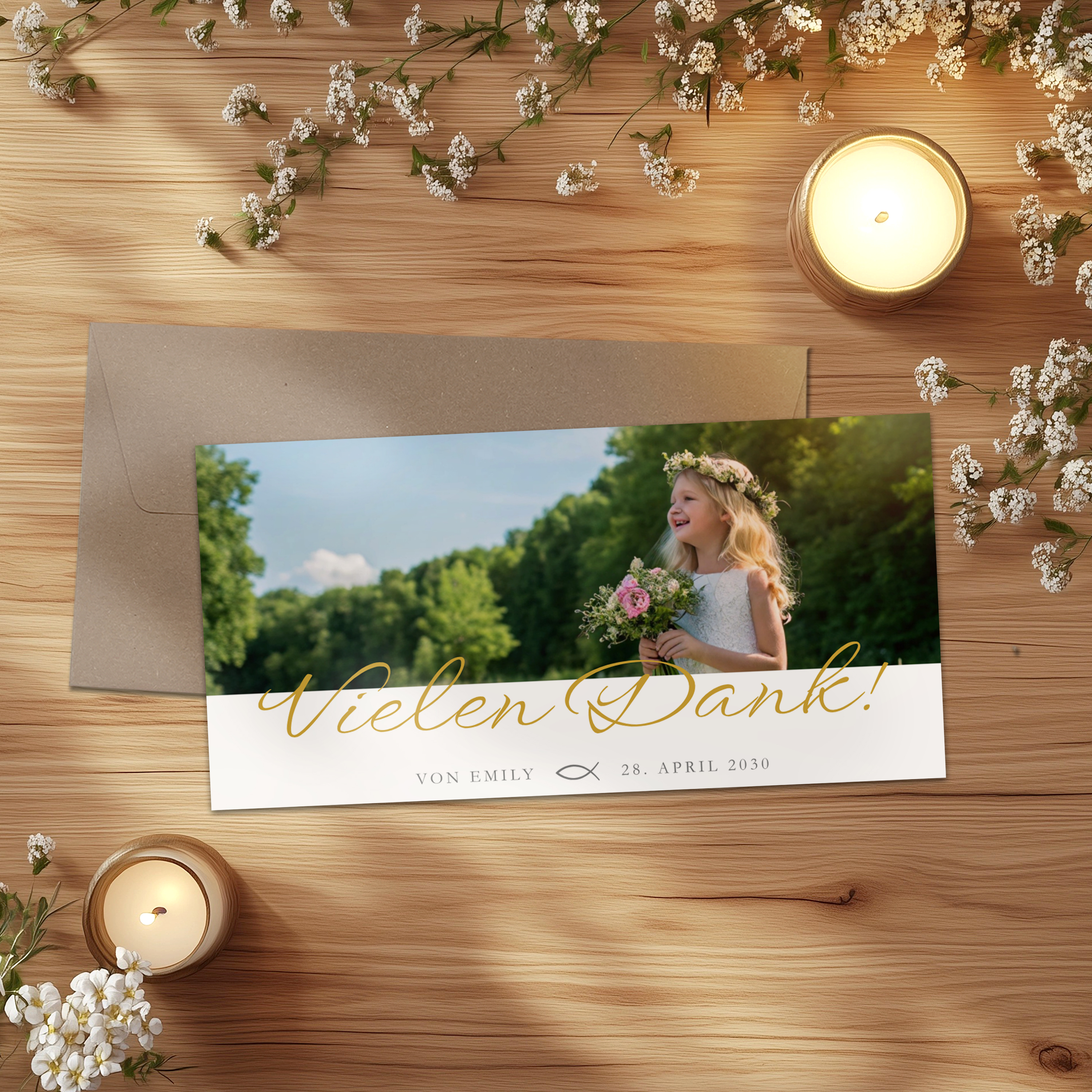 Dankeskarte Kommunion Karte DIN lang Quer (21 x 10,5 cm) 5