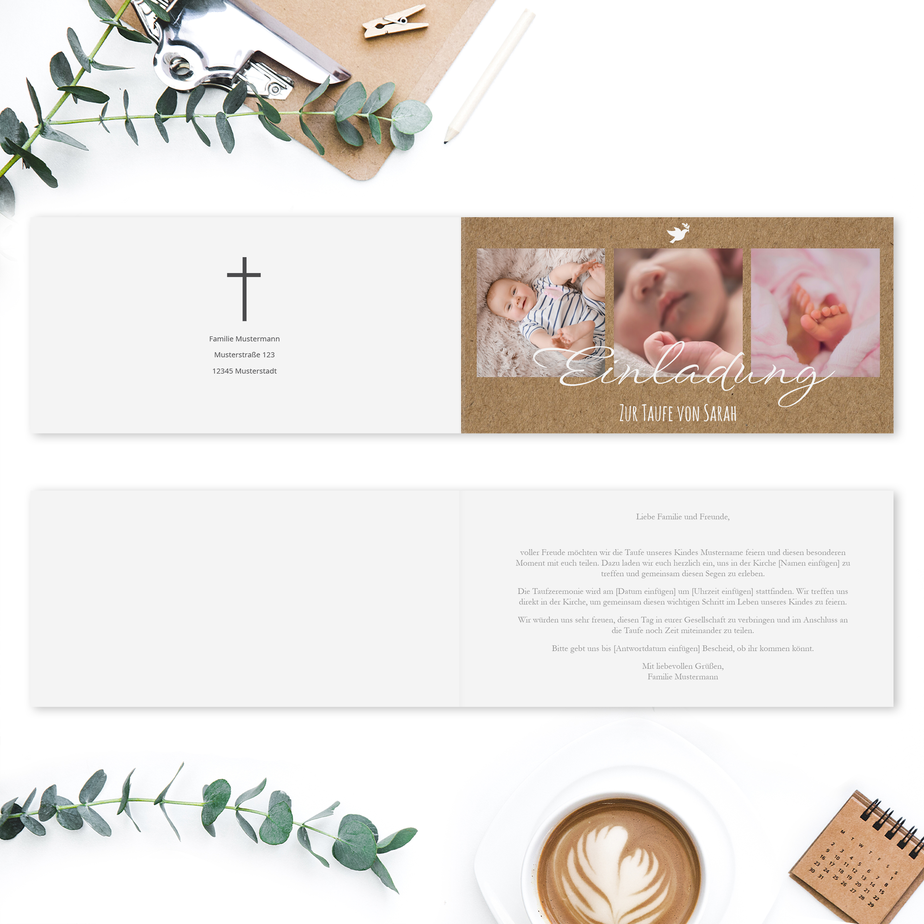 Taufeinladung Klappkarte lang Quer (21 x 10,5 cm) 3