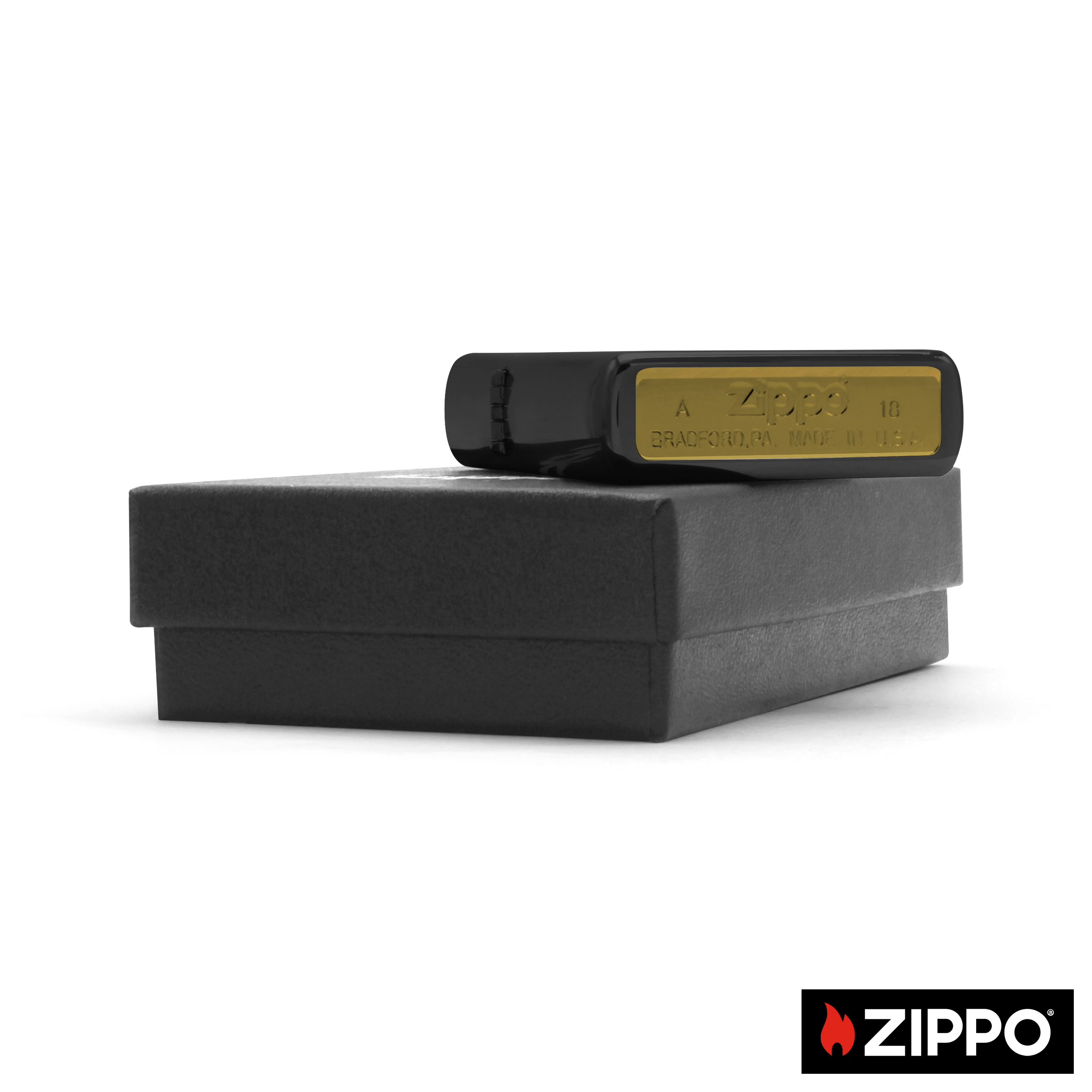 Zippo mit Gravur Schwarz/Messing einseitig 6