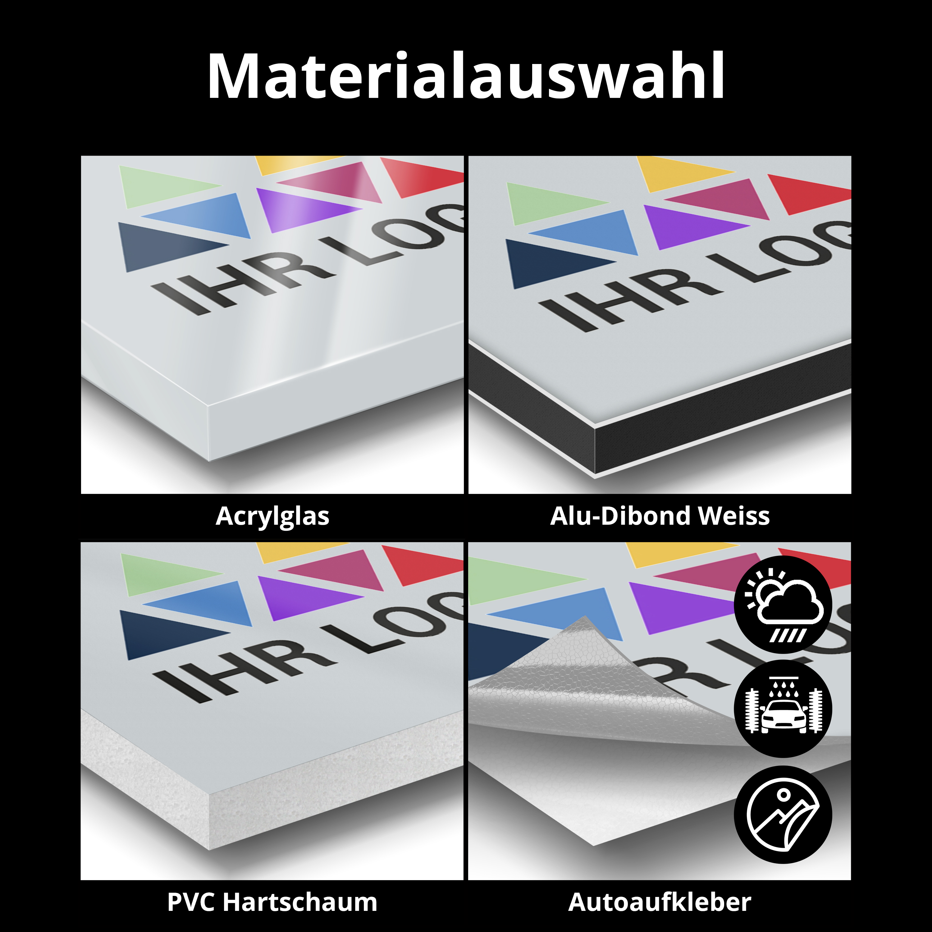 konturgeschnittene Funschilder  15 cm x 15 cm PVC Hartschaum 5 mm 5