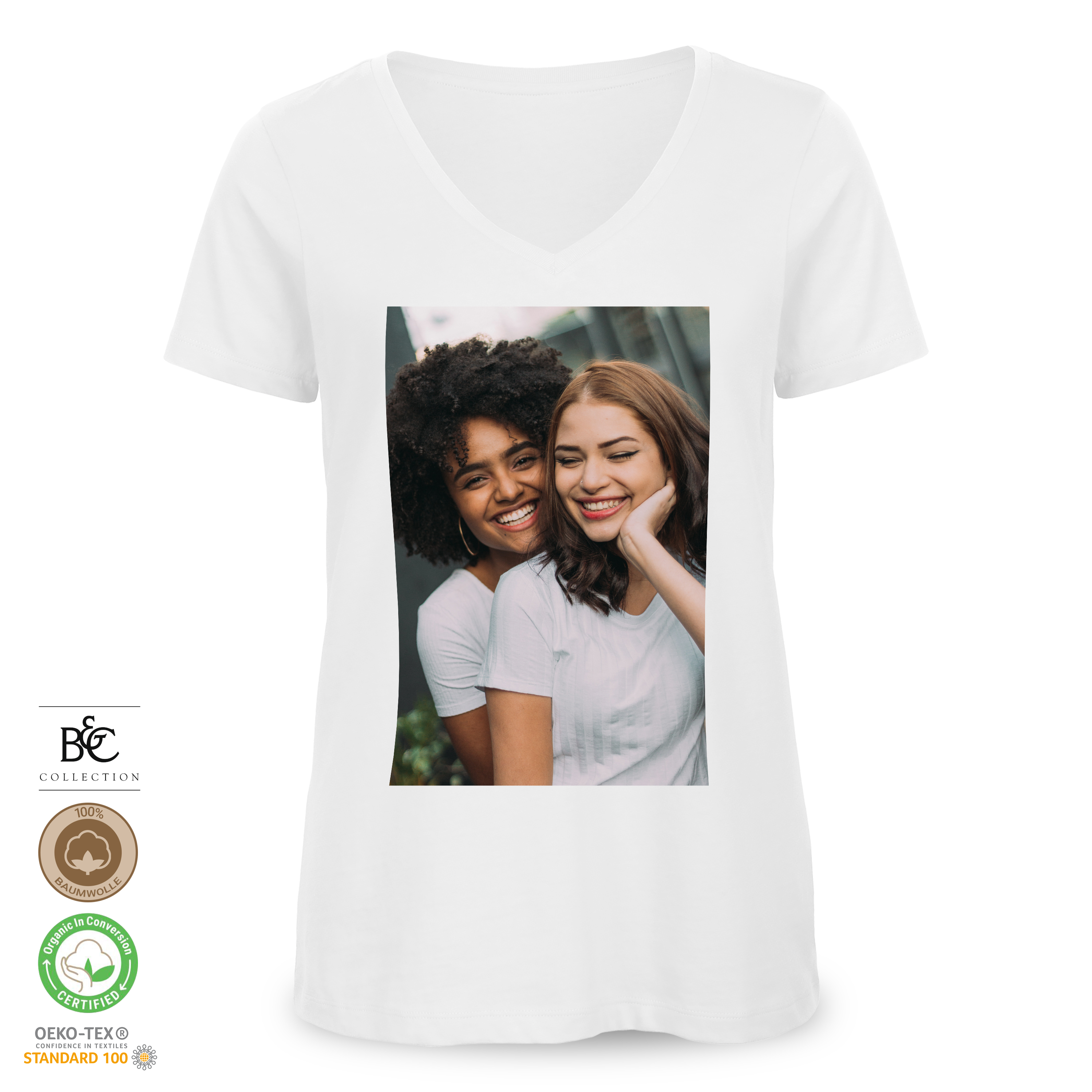 Damen Bio T-Shirt V-Ausschnitt Weiß 1