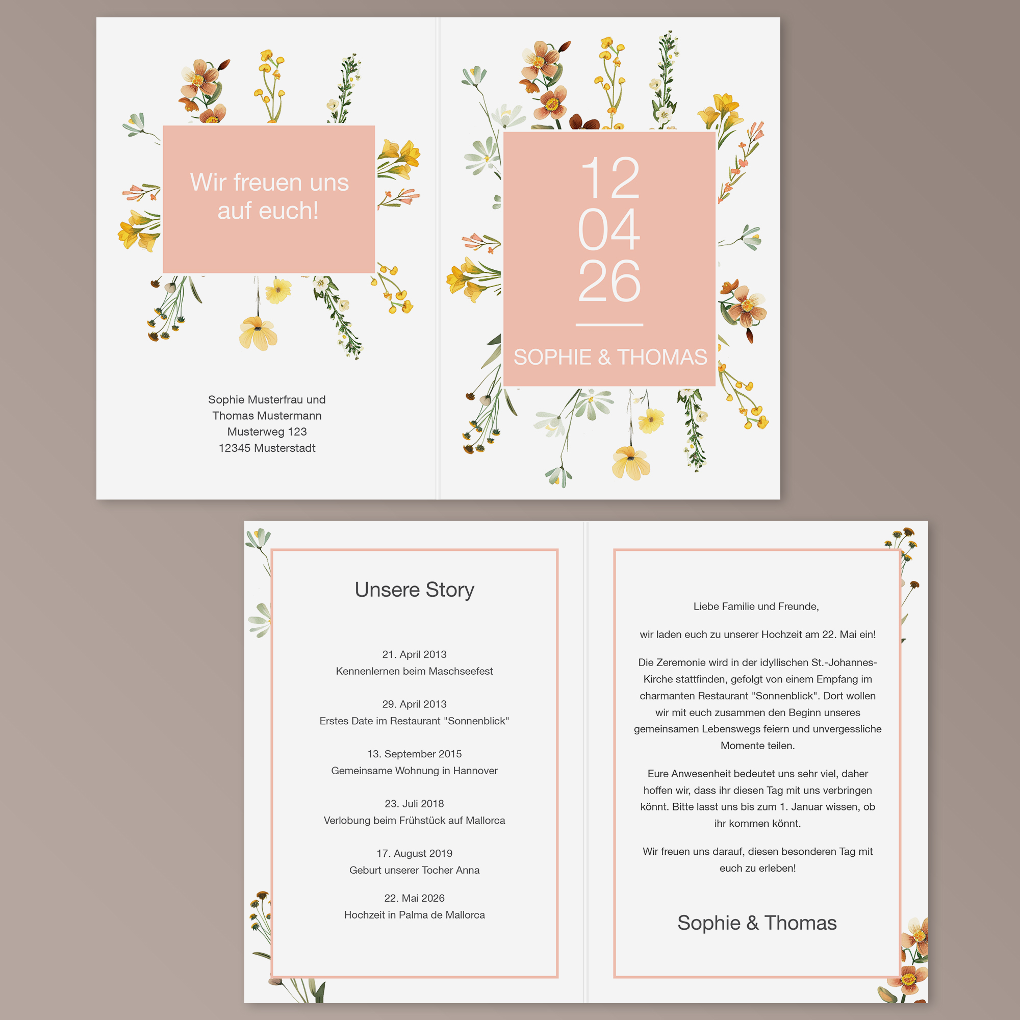 Hochzeitseinladung - Wiesenblumen Klappkarte A6 Hoch (10,5 x 14,8 cm) 2