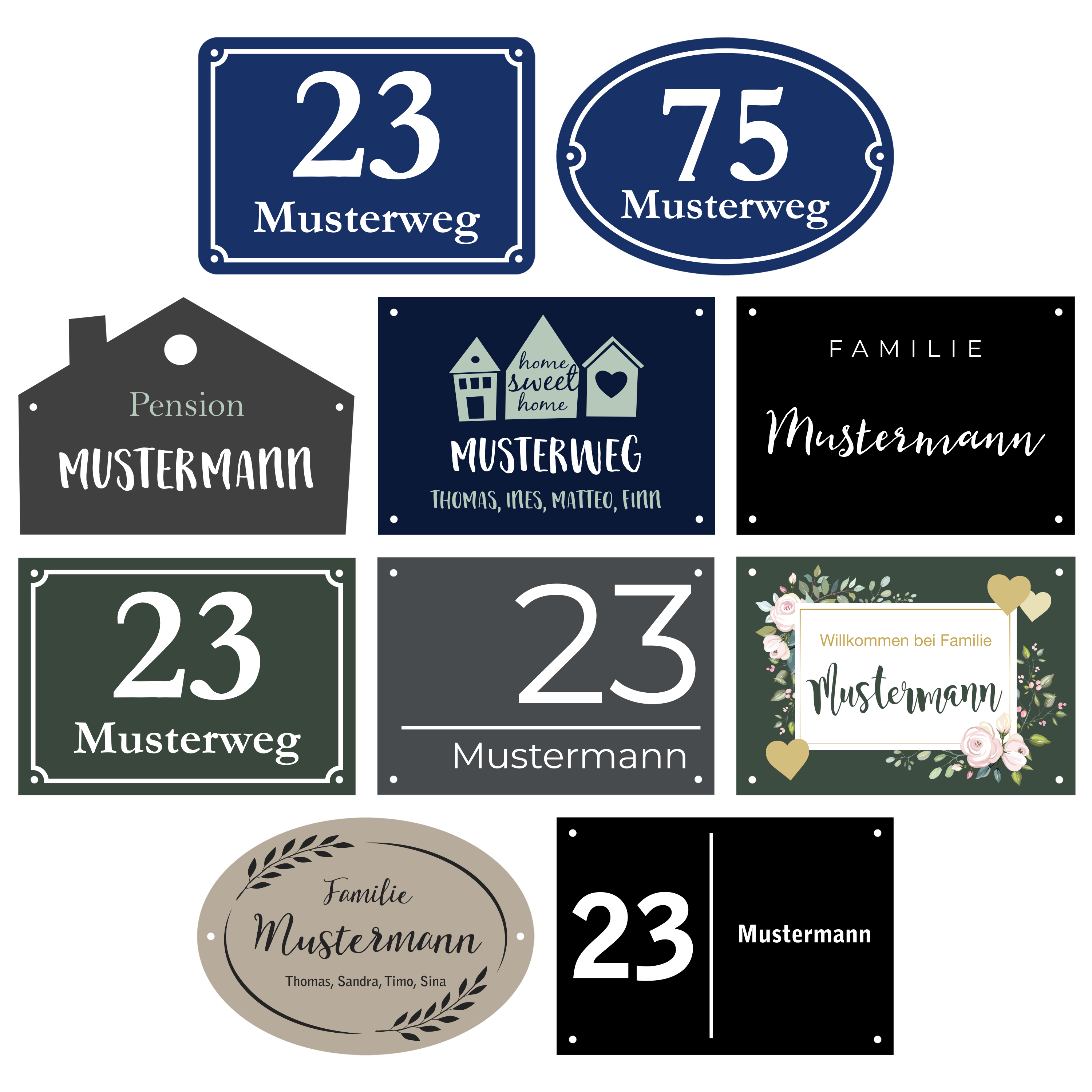 Hausnummernschilder A6 - 14,8 cm x 10,5 cm Alu-Dibond Weiß 3 mm 2