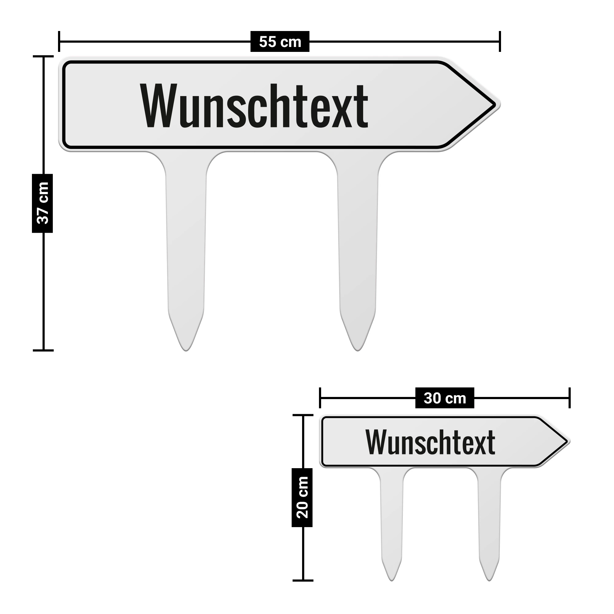 Pfeil-Steckschild Alu-Dibond Weiß 3 mm 30 cm x 20,05 cm 3