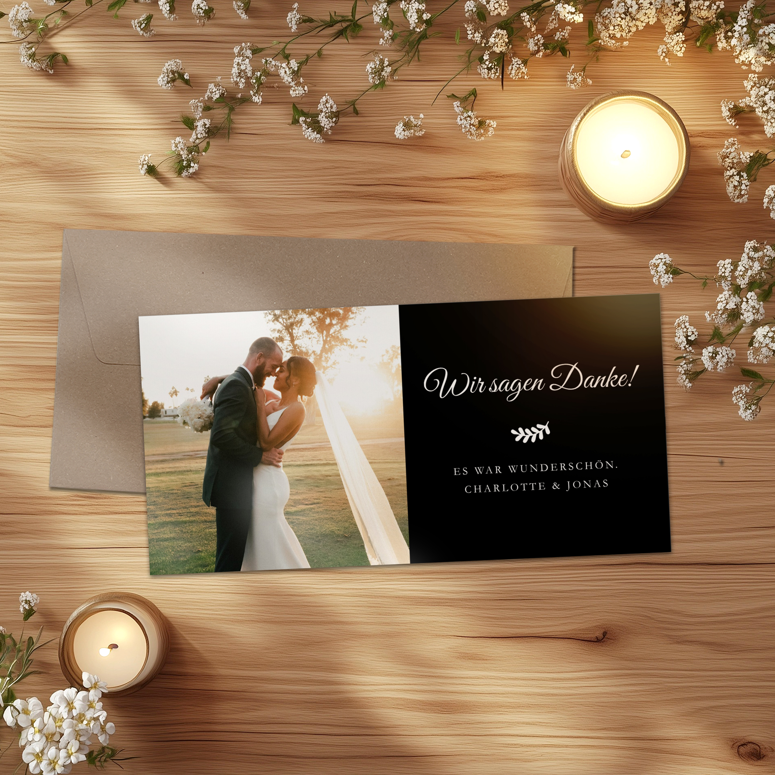 Dankeskarte Hochzeit Klappkarte DIN lang Quer (21 x 10,5 cm) 5