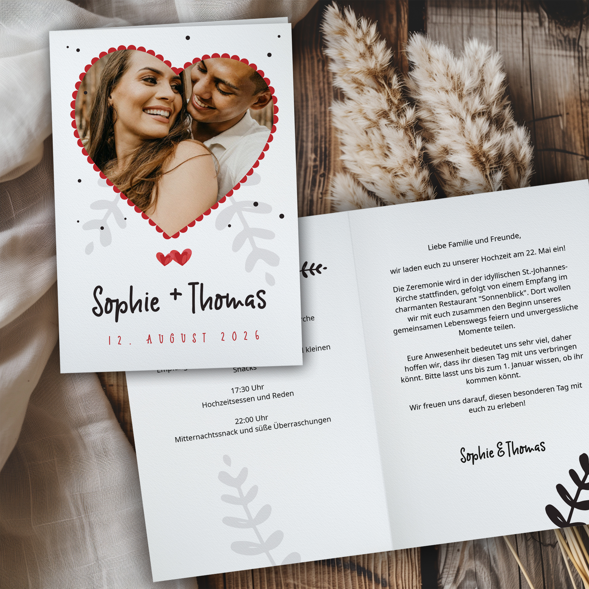 Hochzeitseinladung - Herzfoto Klappkarte A6 Hoch (10,5 x 14,8 cm) 1