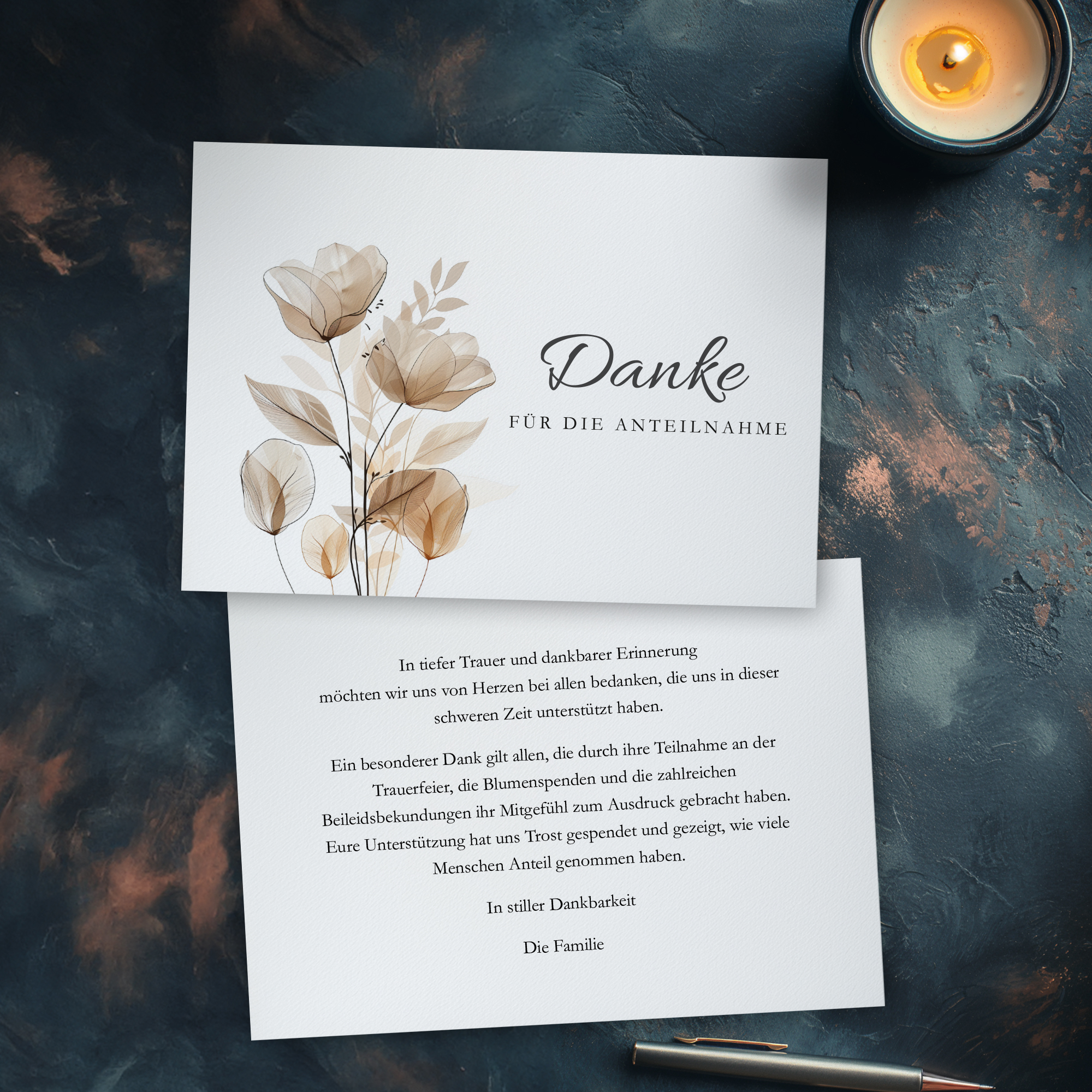 Trauerdanksagung - Beige Karte A6 Quer (14,8 x 10,5 cm) 1