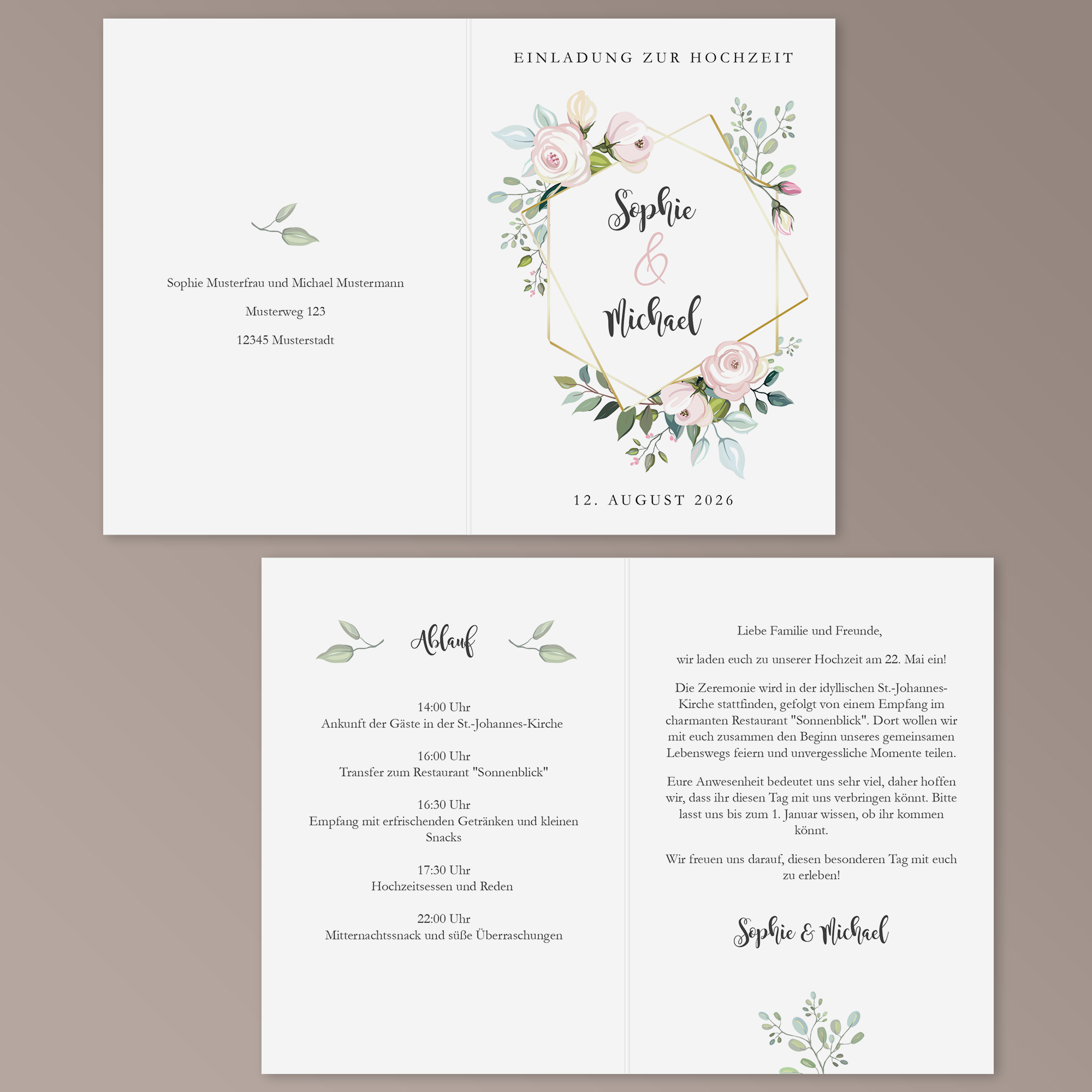 Hochzeitseinladung - Modern Flower Klappkarte A6 Hoch (10,5 x 14,8 cm) 2