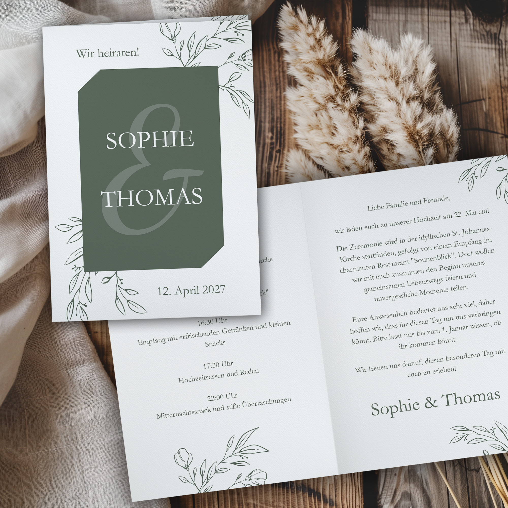 Hochzeitseinladung - Modern Leaves Klappkarte A6 Hoch (10,5 x 14,8 cm) 1