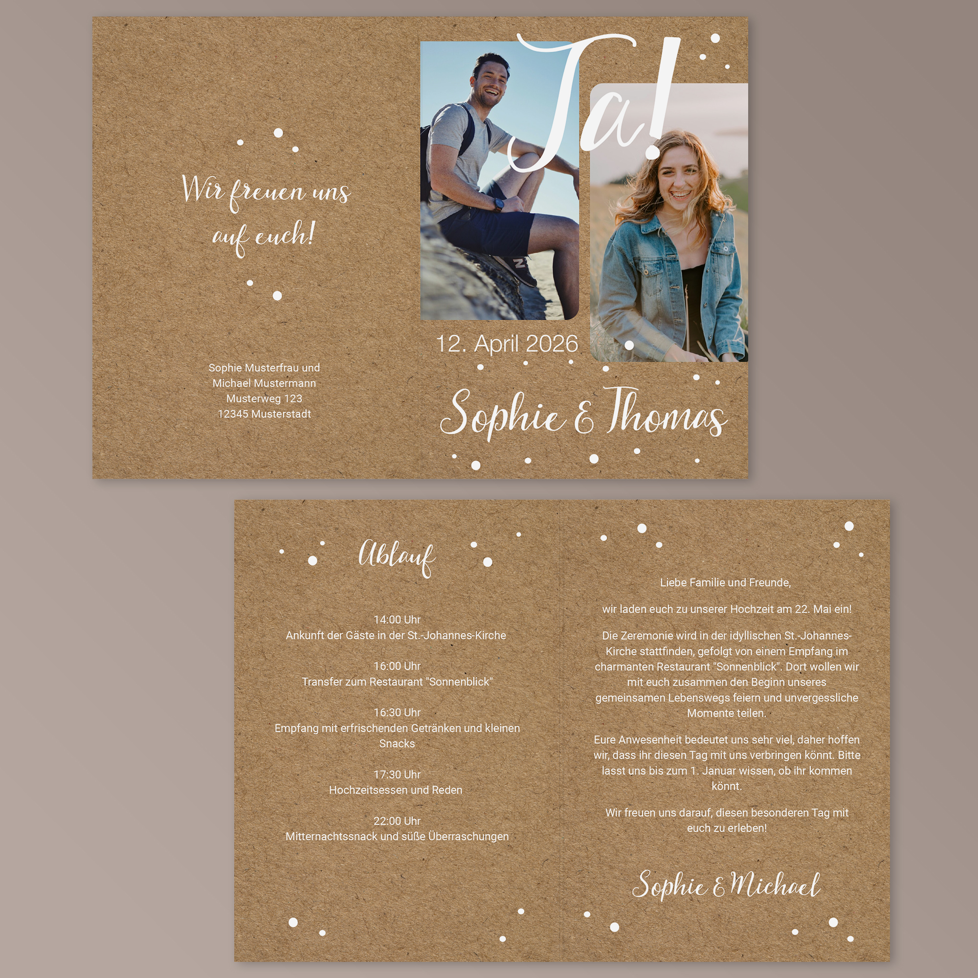 Hochzeitseinladung - Natural Foto Klappkarte A6 Hoch (10,5 x 14,8 cm) 2