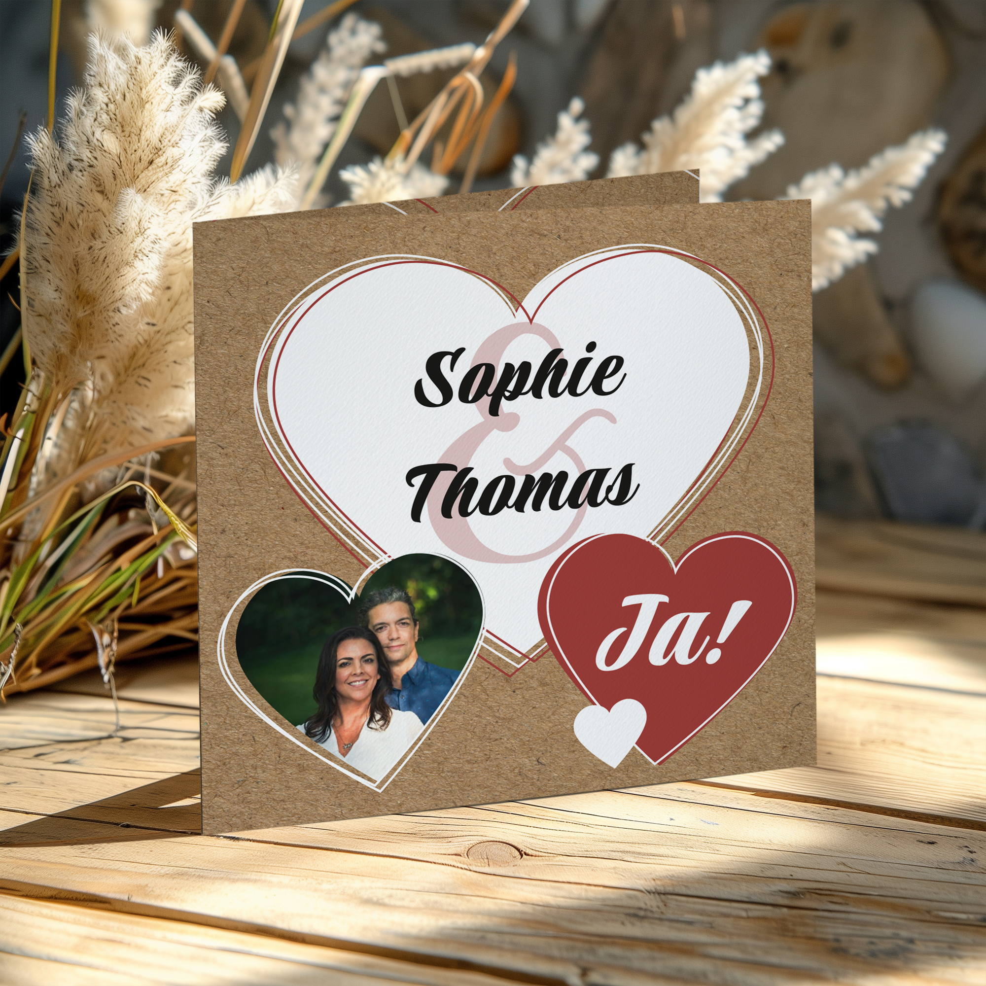 Hochzeitseinladung - Natural Heart Quadratische Klappkarte (14,5 x 14,5 cm) 1