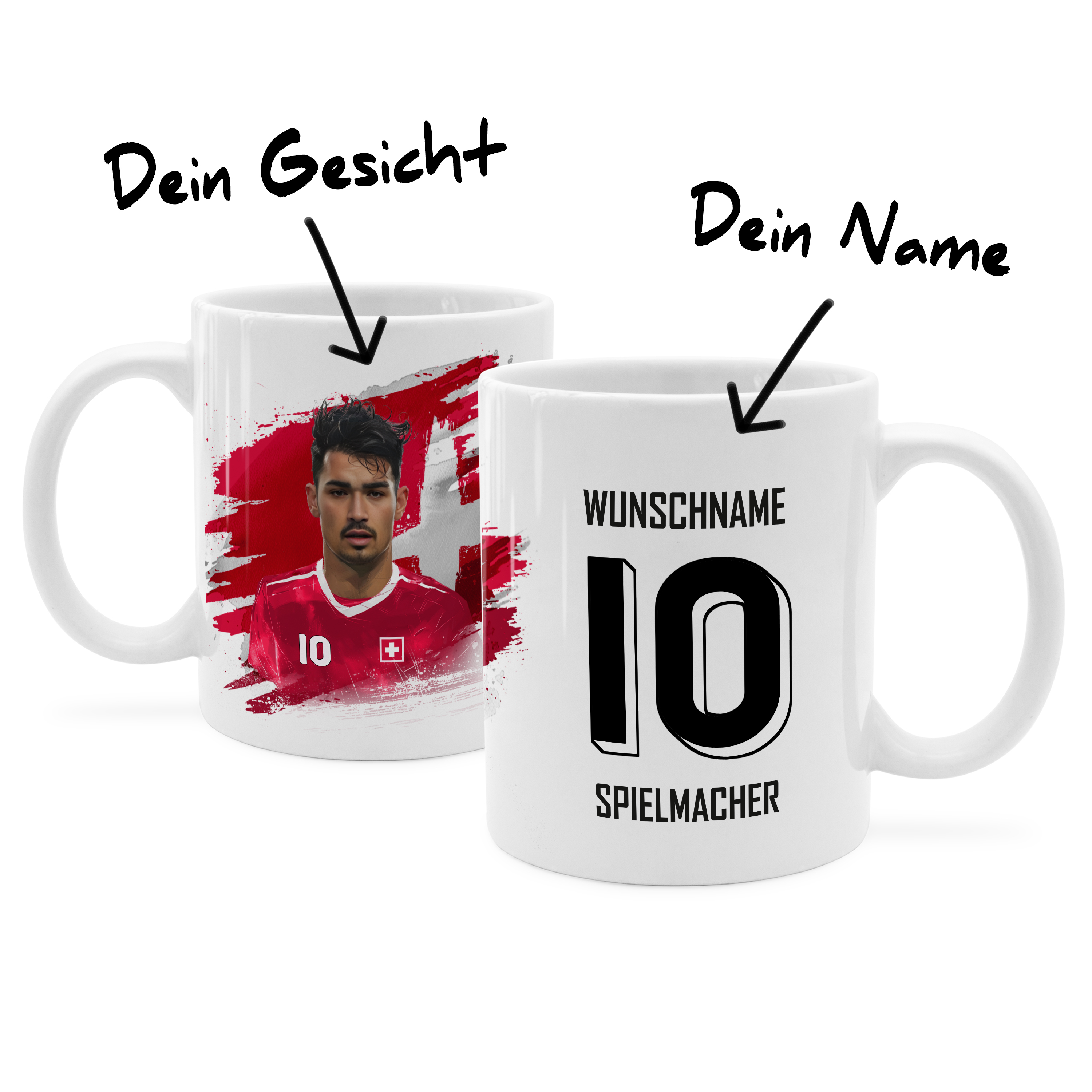 Face Swap Fußballtasse Schweiz Weiß 1