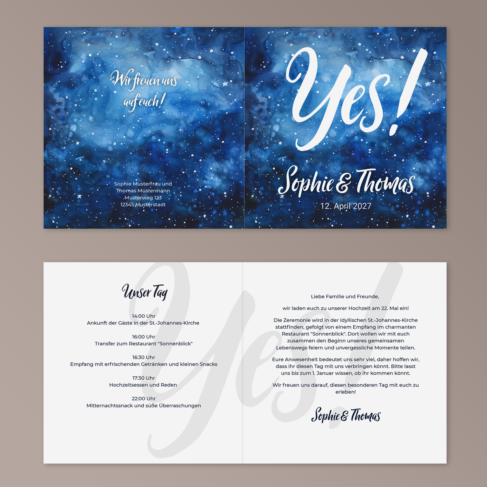 Hochzeitseinladung - Sparkling Stars Quadratische Klappkarte (14,5 x 14,5 cm) 2