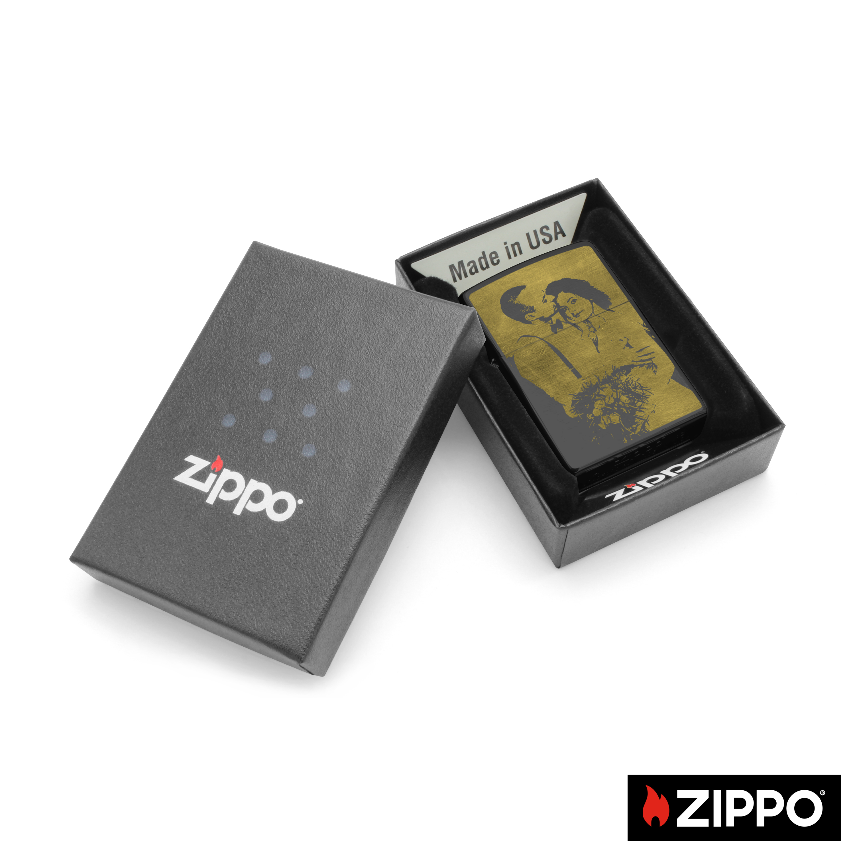 Zippo mit Gravur Schwarz/Messing einseitig 4
