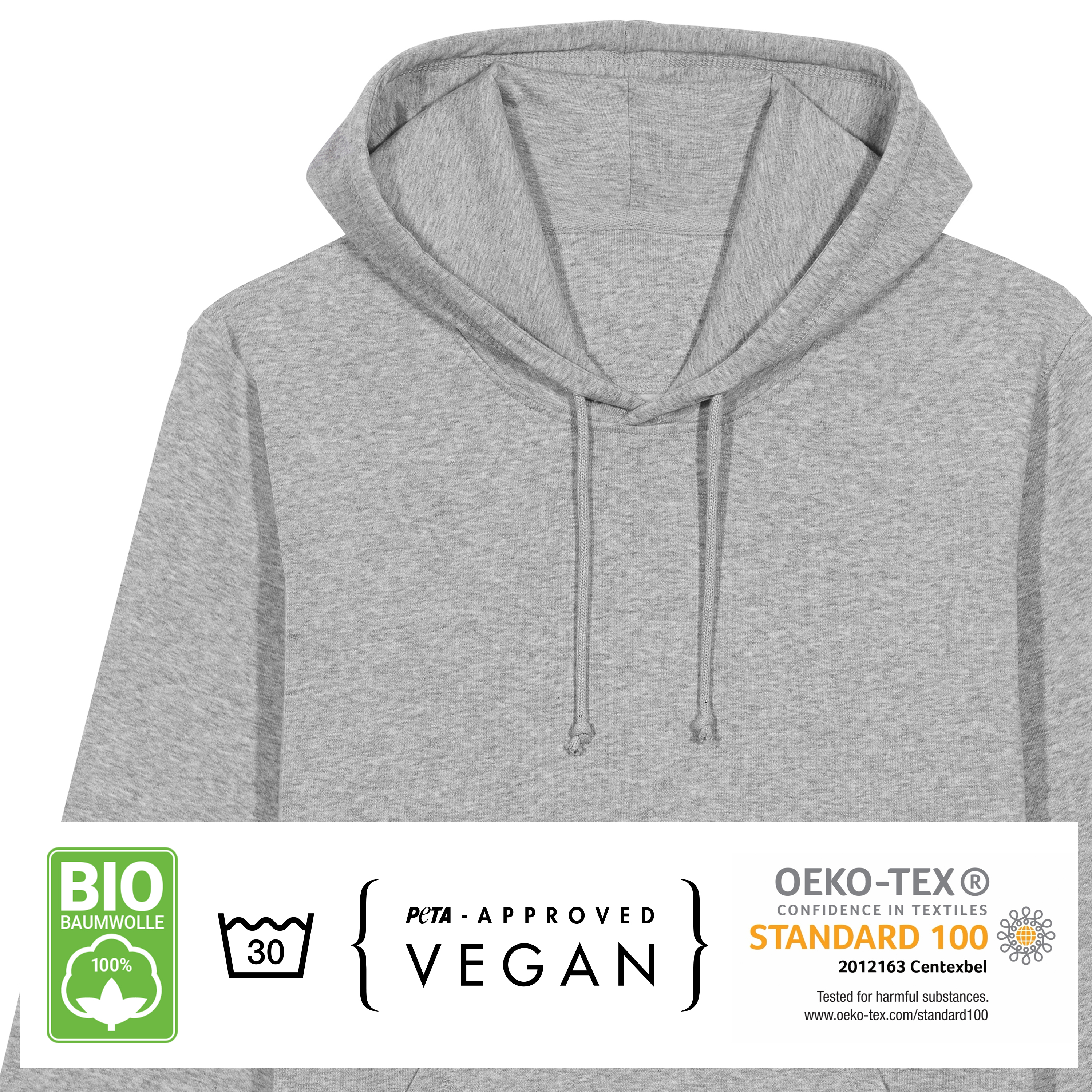 Bio Hoodie „Basic“ M Grau meliert 3