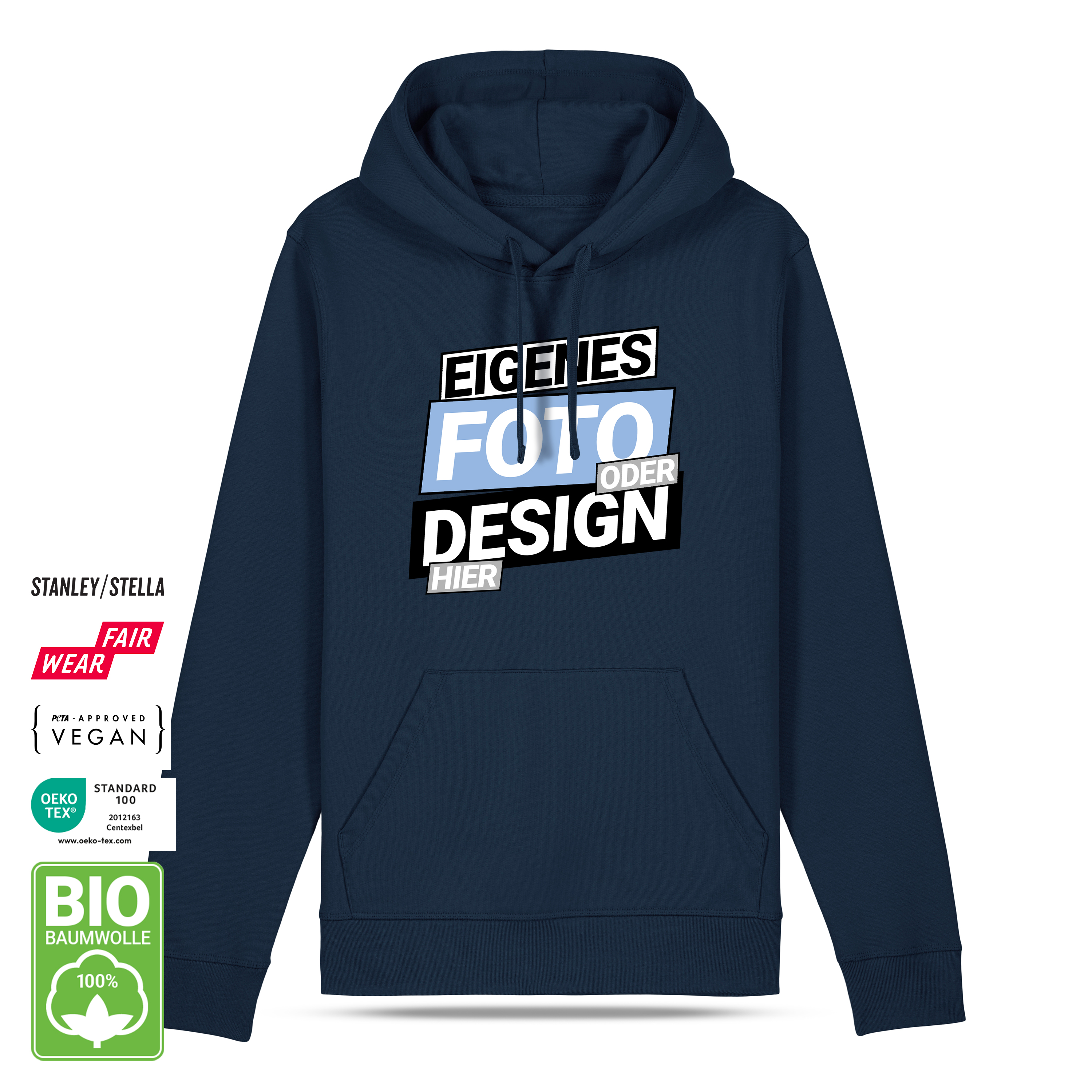 Bio Hoodie „Basic“ M Dunkelblau 1