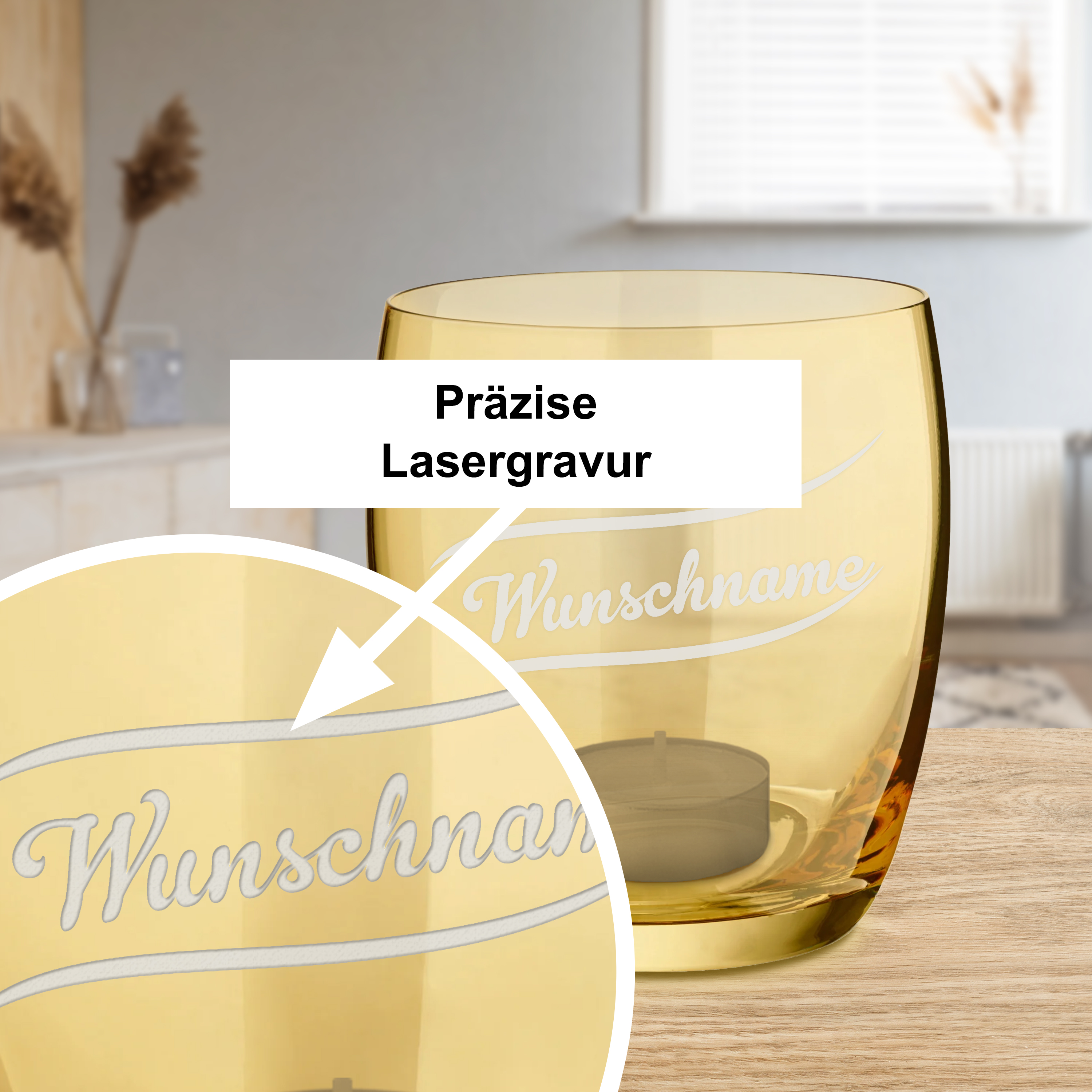 Windlicht "Gravur" Gelb 3