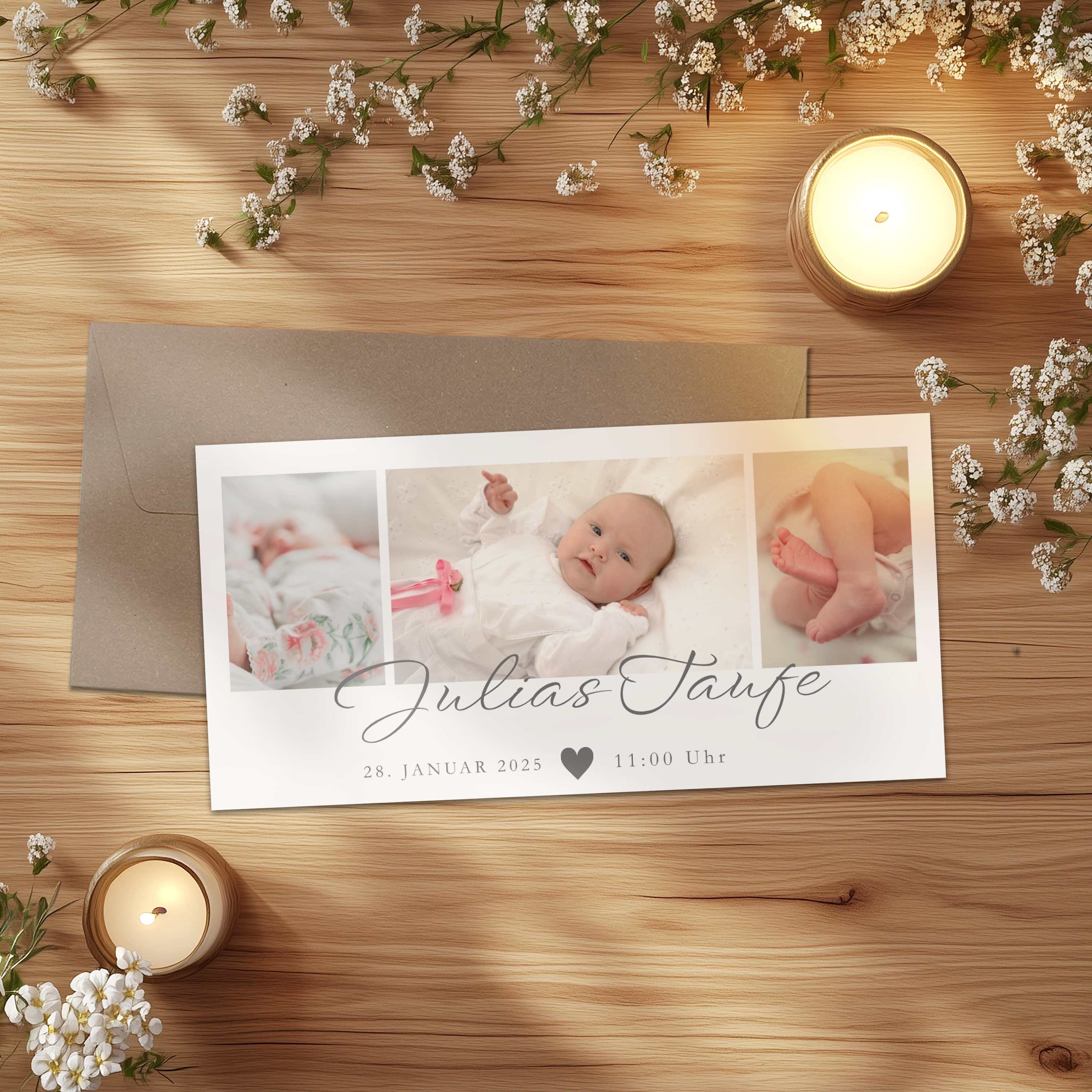 Taufeinladung Klappkarte lang Quer (21 x 10,5 cm) 5