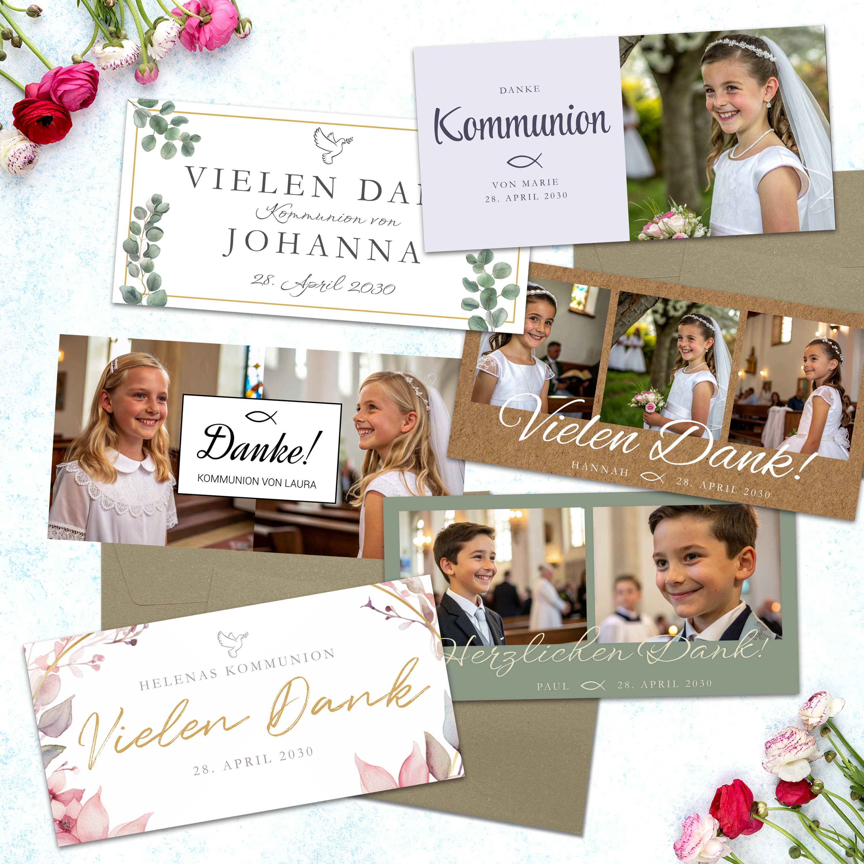 Dankeskarte Kommunion Karte DIN lang Quer (21 x 10,5 cm) 4