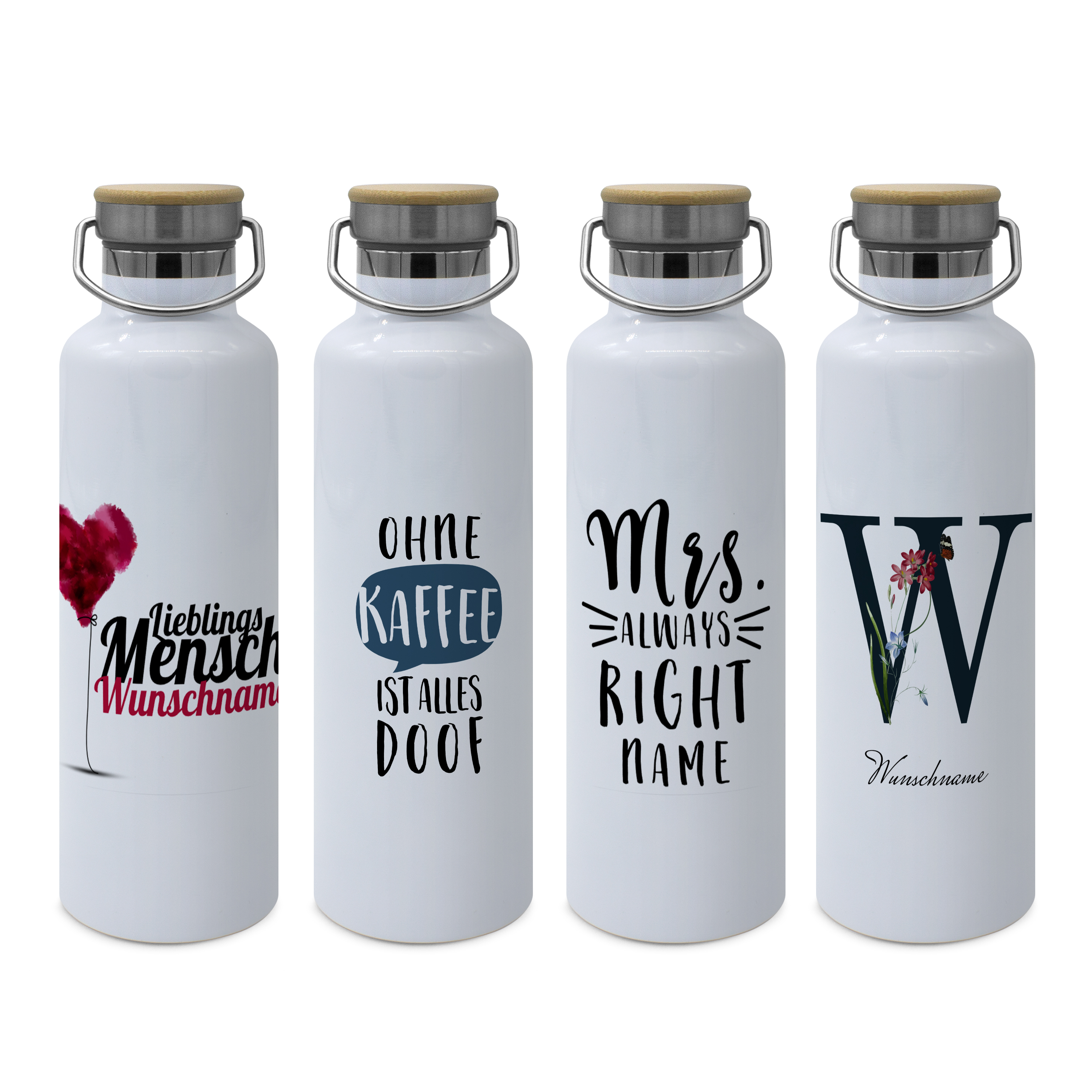 Thermo-Trinkflasche mit Bambusdeckel Weiß 4