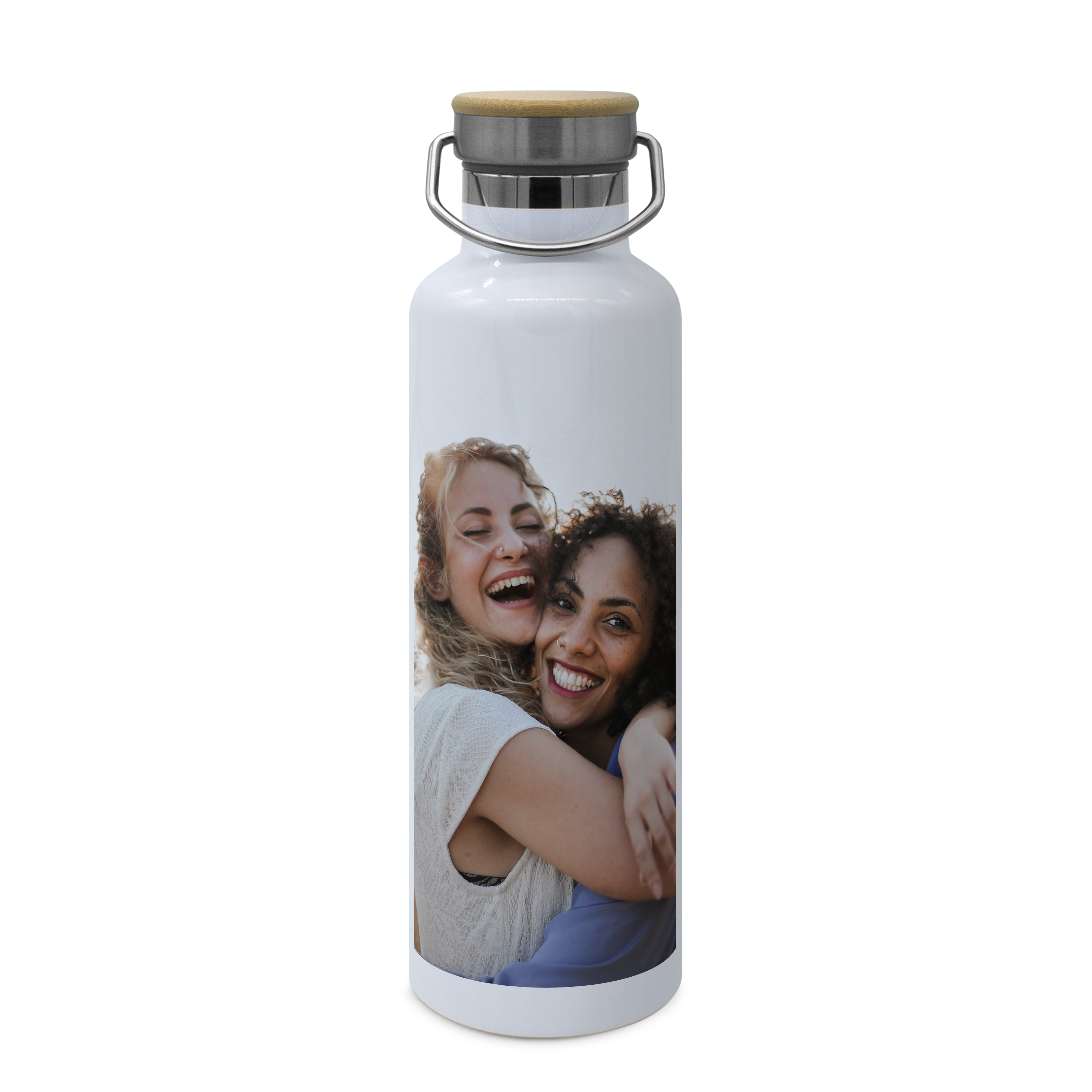 Thermo-Trinkflasche mit Bambusdeckel Weiß 1