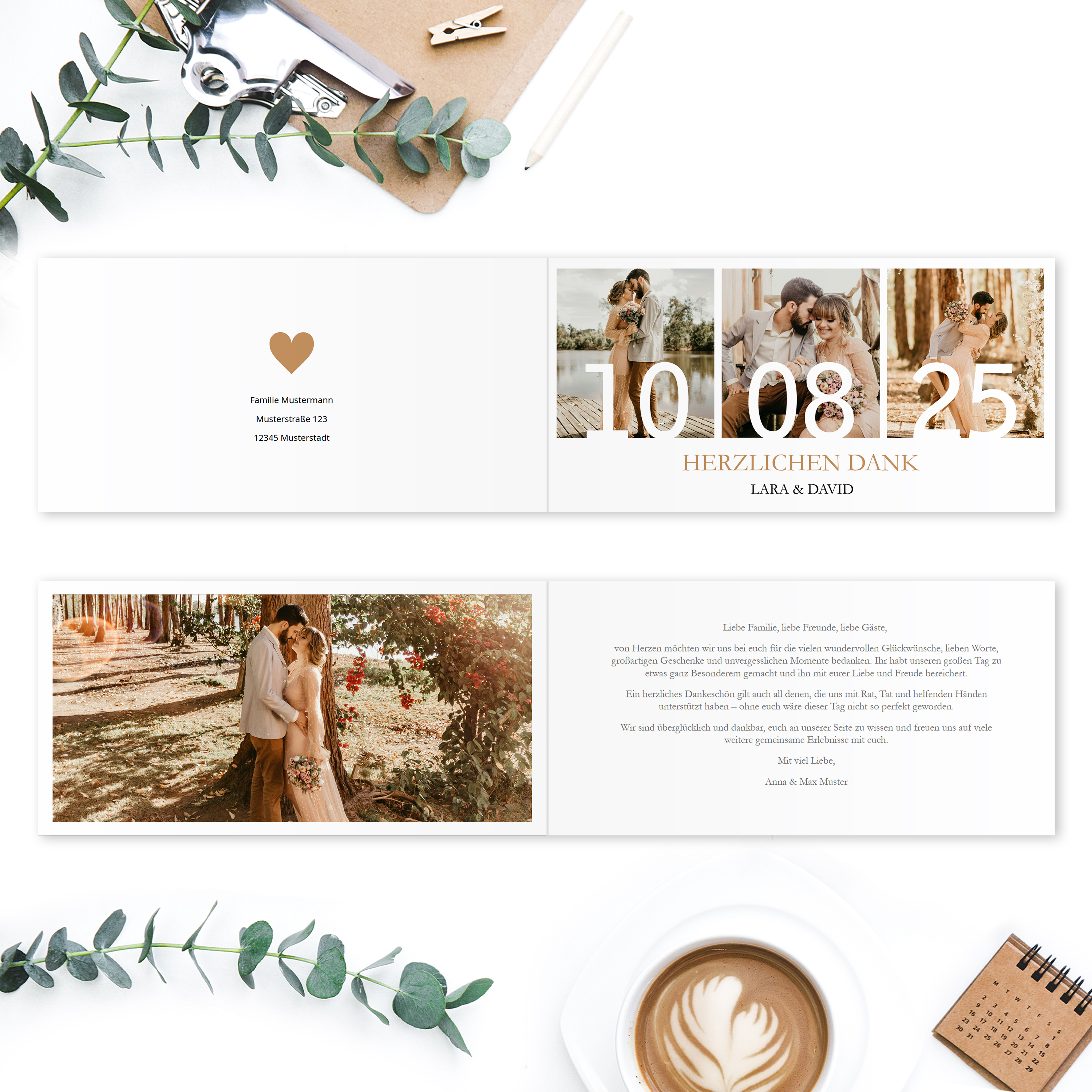Dankeskarte Hochzeit Klappkarte DIN lang Quer (21 x 10,5 cm) 3