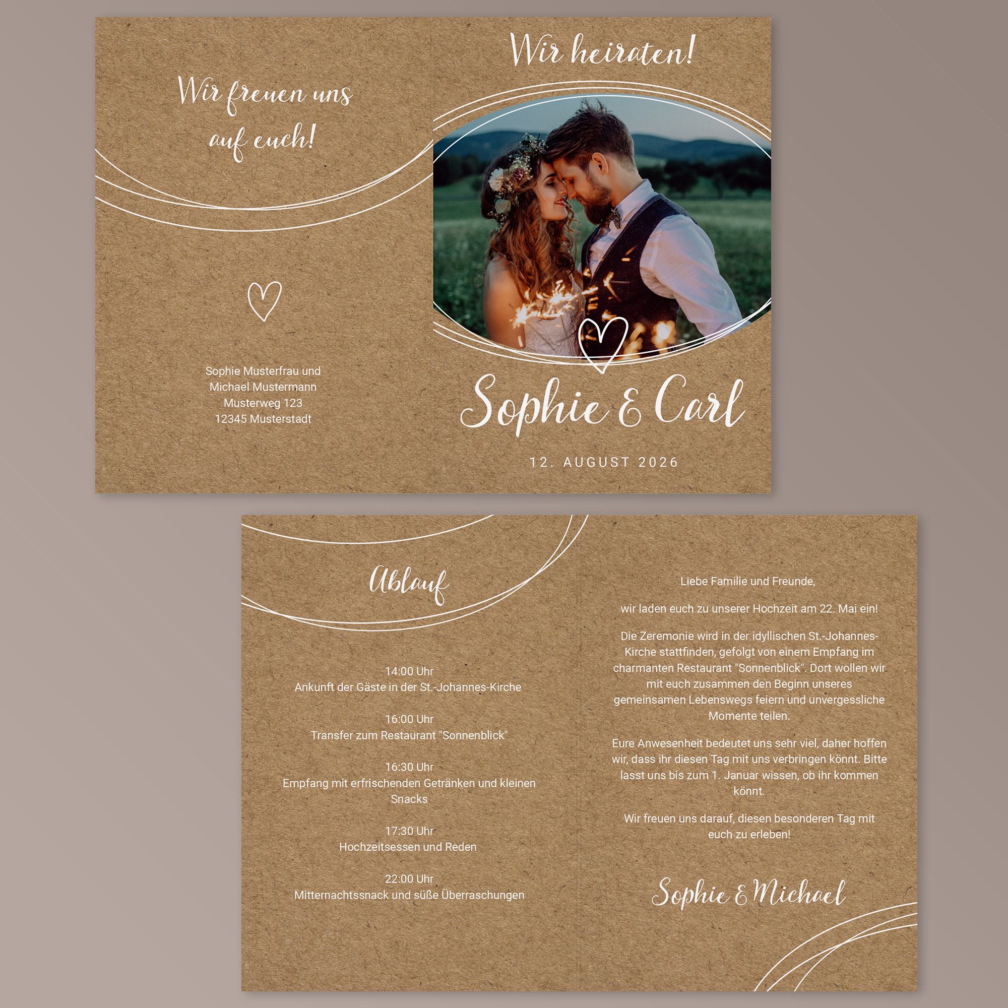 Hochzeitseinladung - Nature Klappkarte A6 Hoch (10,5 x 14,8 cm) 2