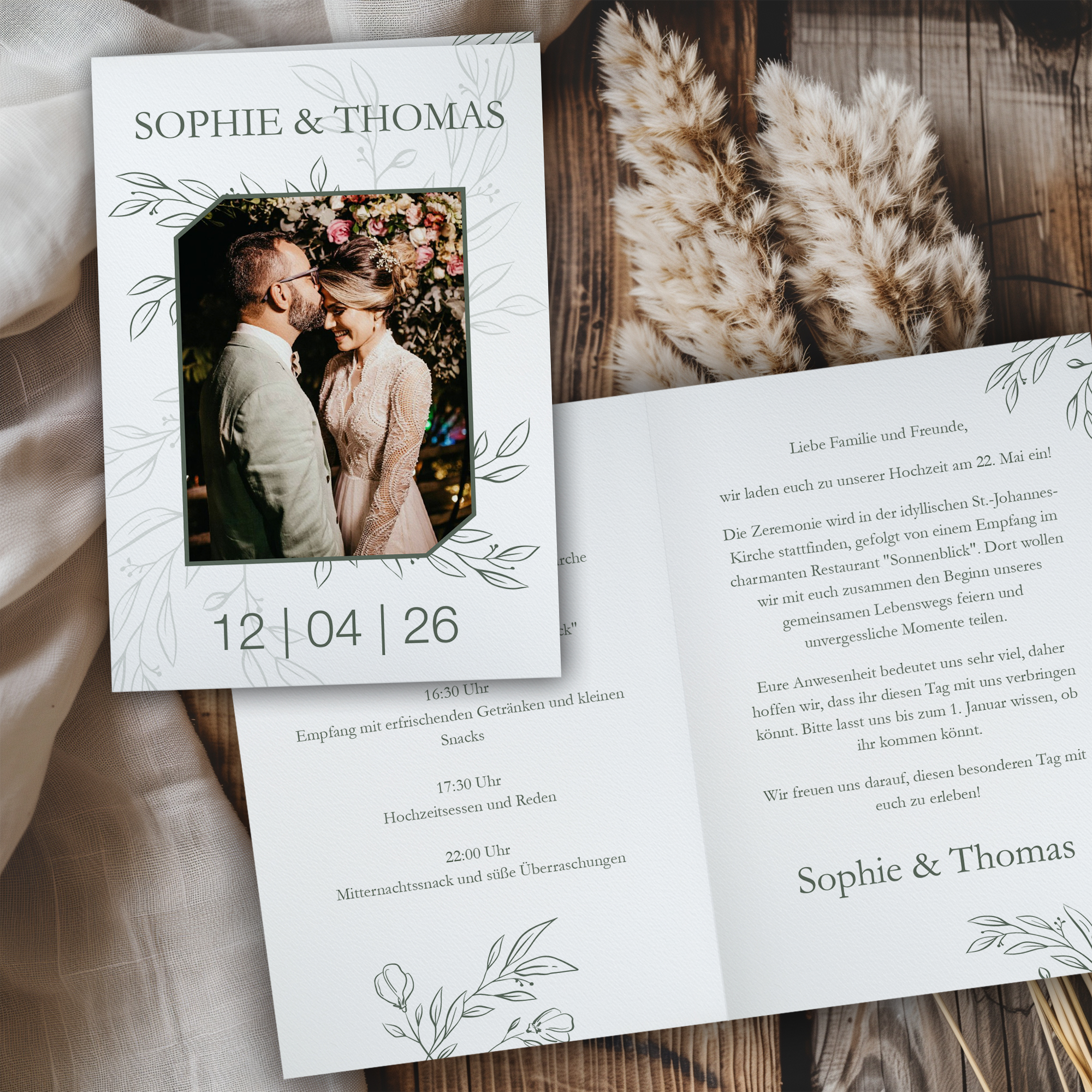 Hochzeitseinladung - Modern Leaves Foto Klappkarte A6 Hoch (10,5 x 14,8 cm) 1