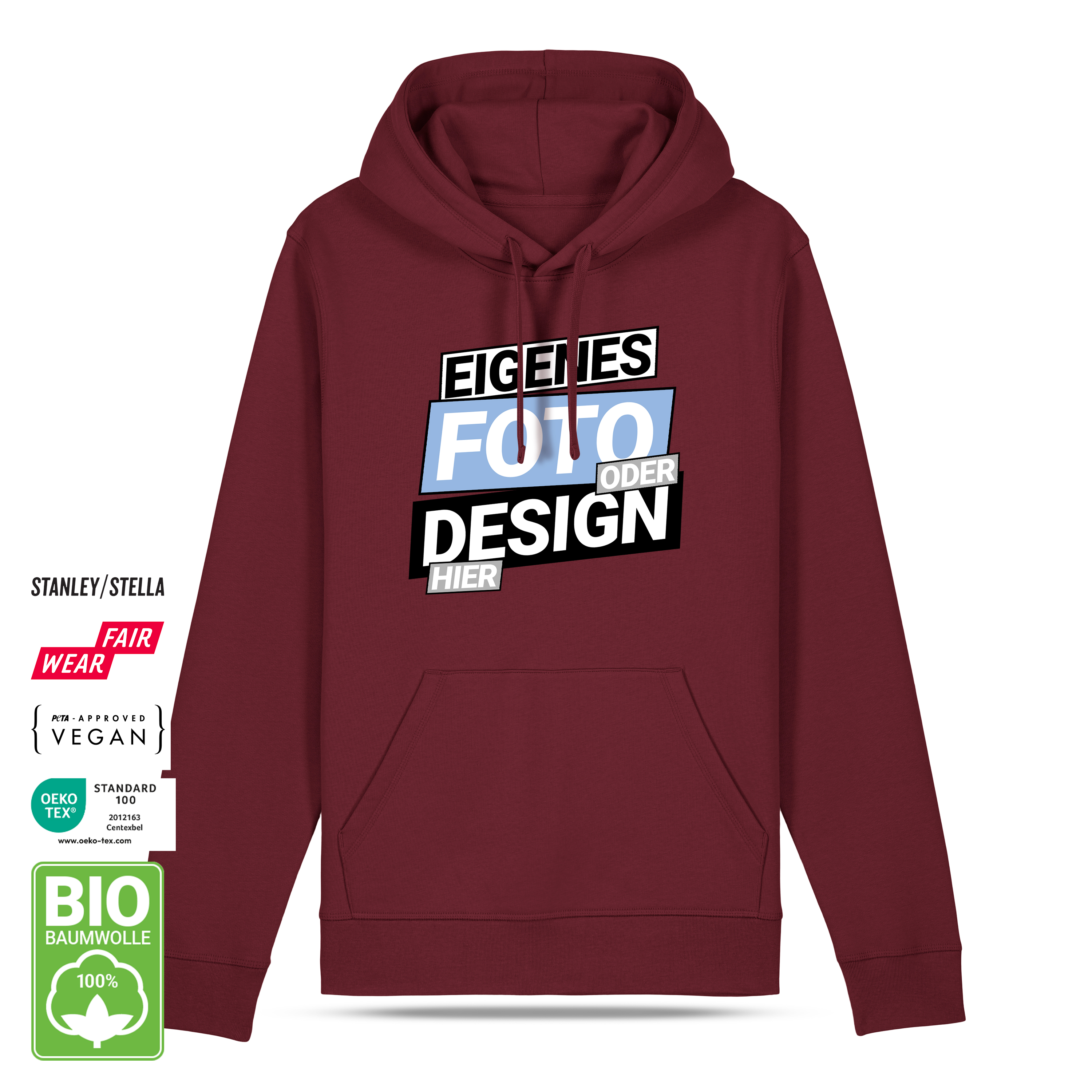 Bio Hoodie „Basic“ M Burgund 1