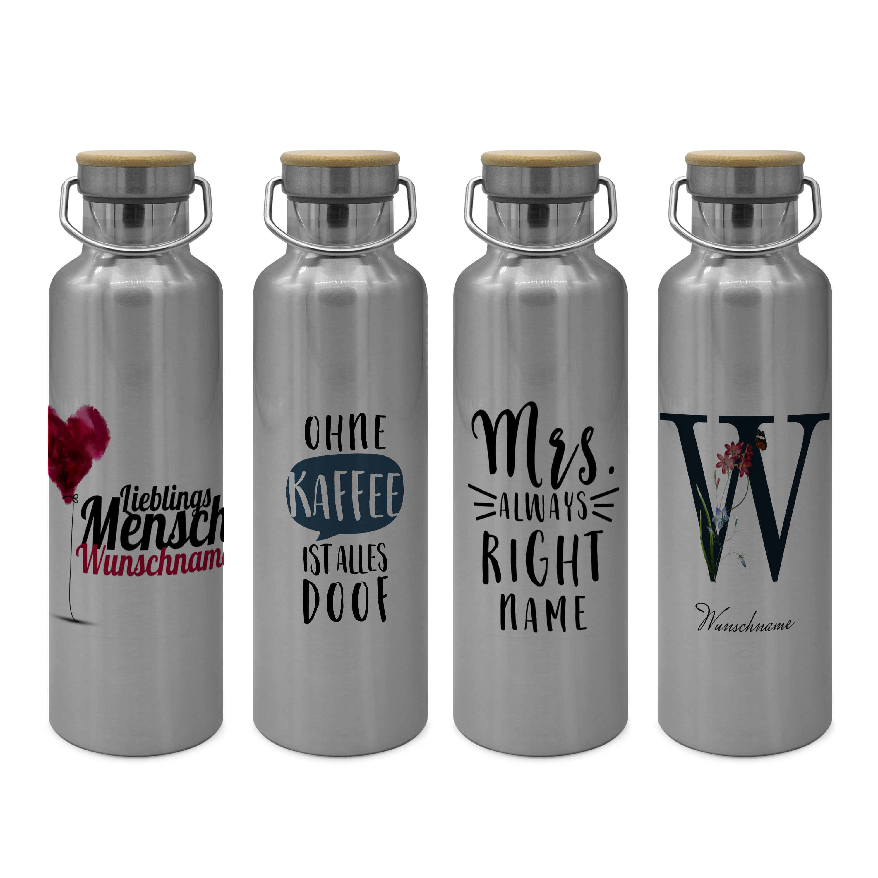 Thermo-Trinkflasche mit Bambusdeckel Silber 4