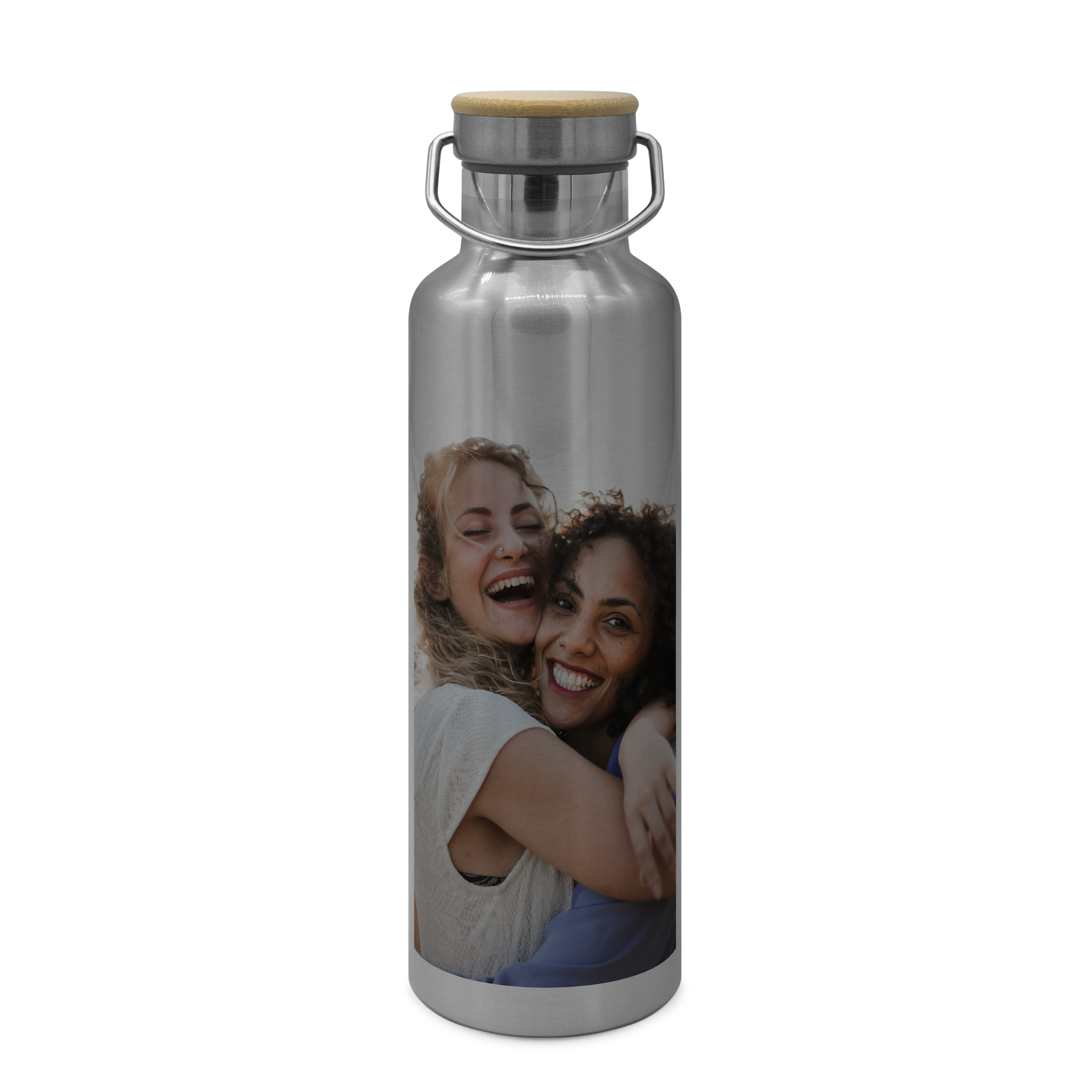 Thermo-Trinkflasche mit Bambusdeckel Silber 1