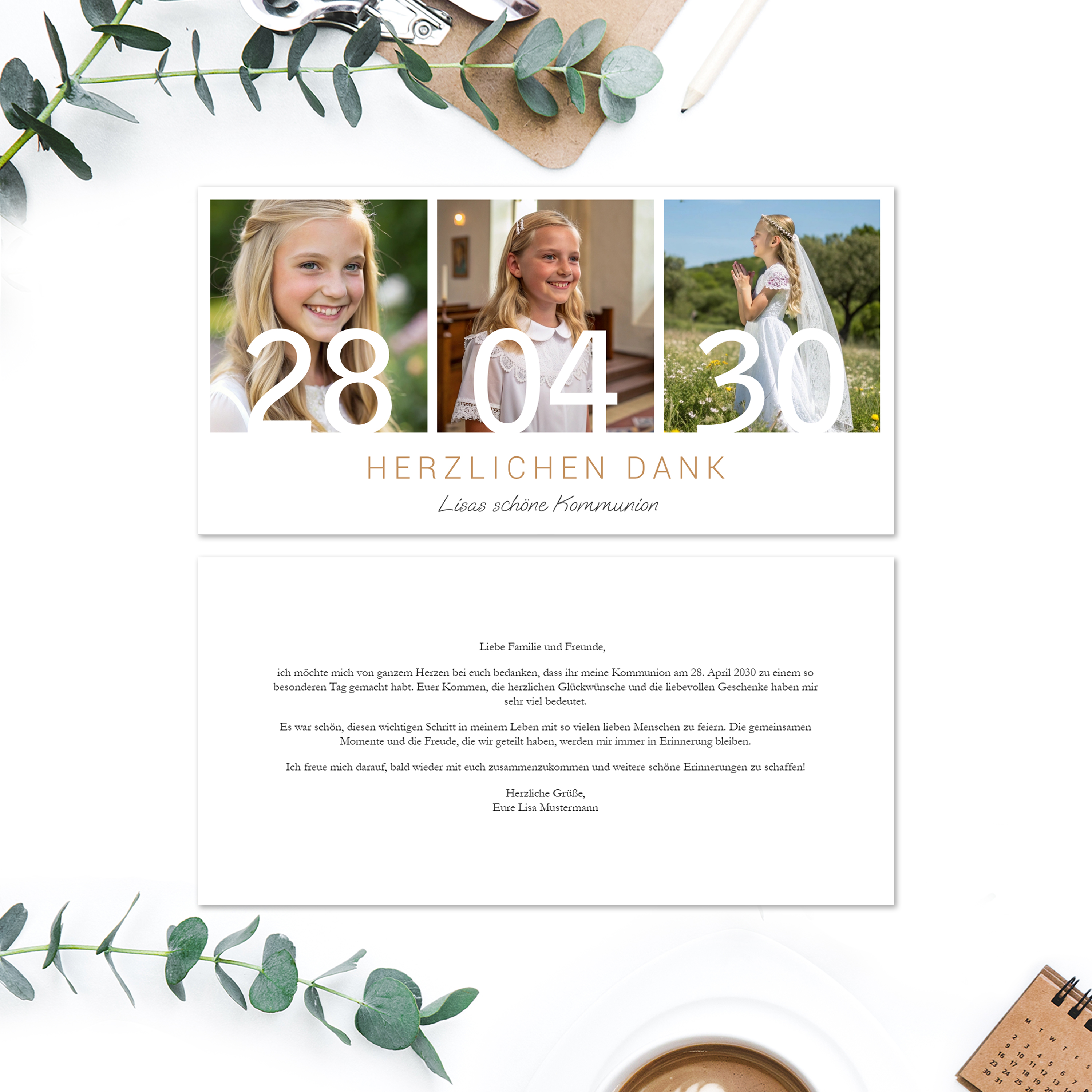 Dankeskarte Kommunion Karte DIN lang Quer (21 x 10,5 cm) 3