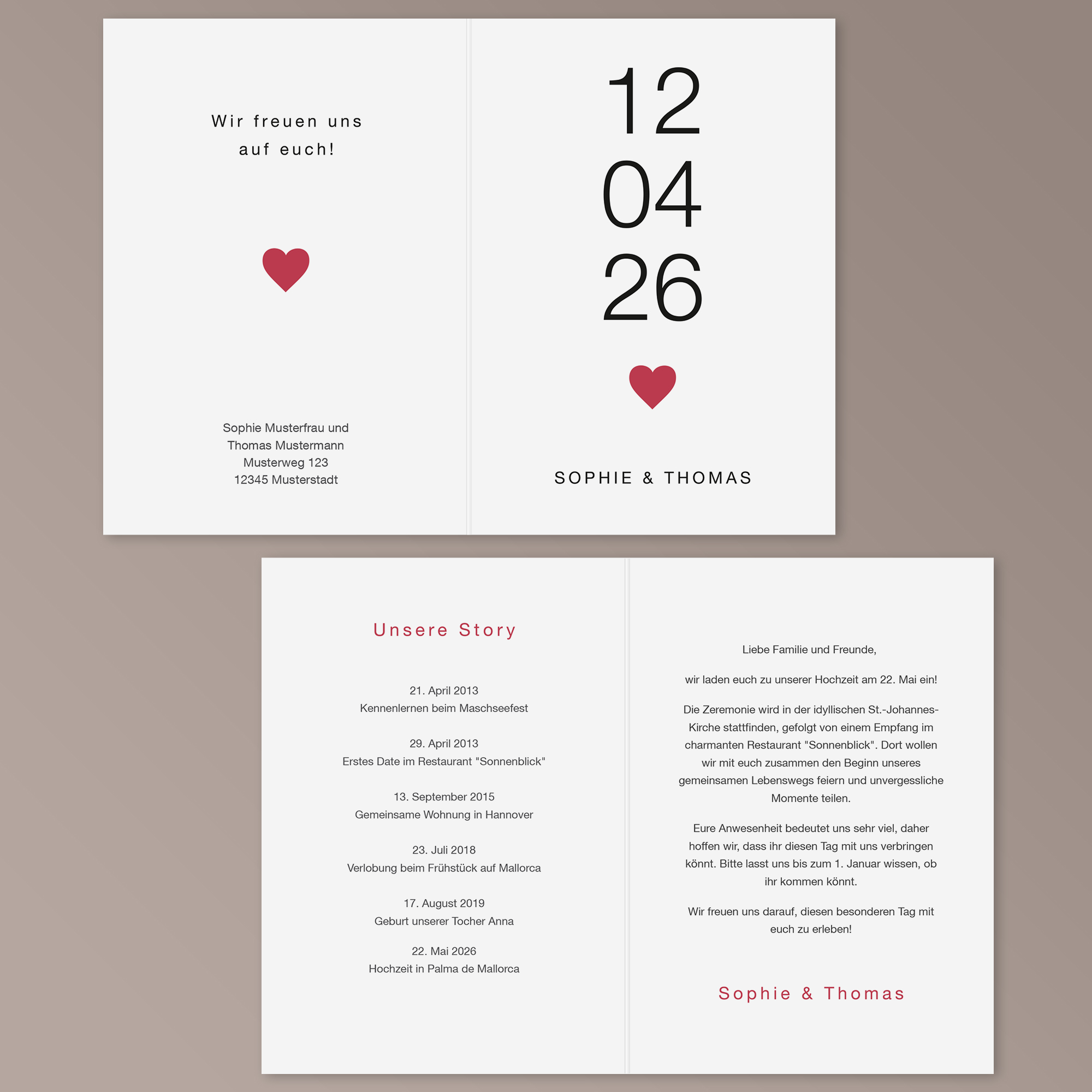 Hochzeitseinladung - Modern Date Klappkarte A6 Hoch (10,5 x 14,8 cm) 2