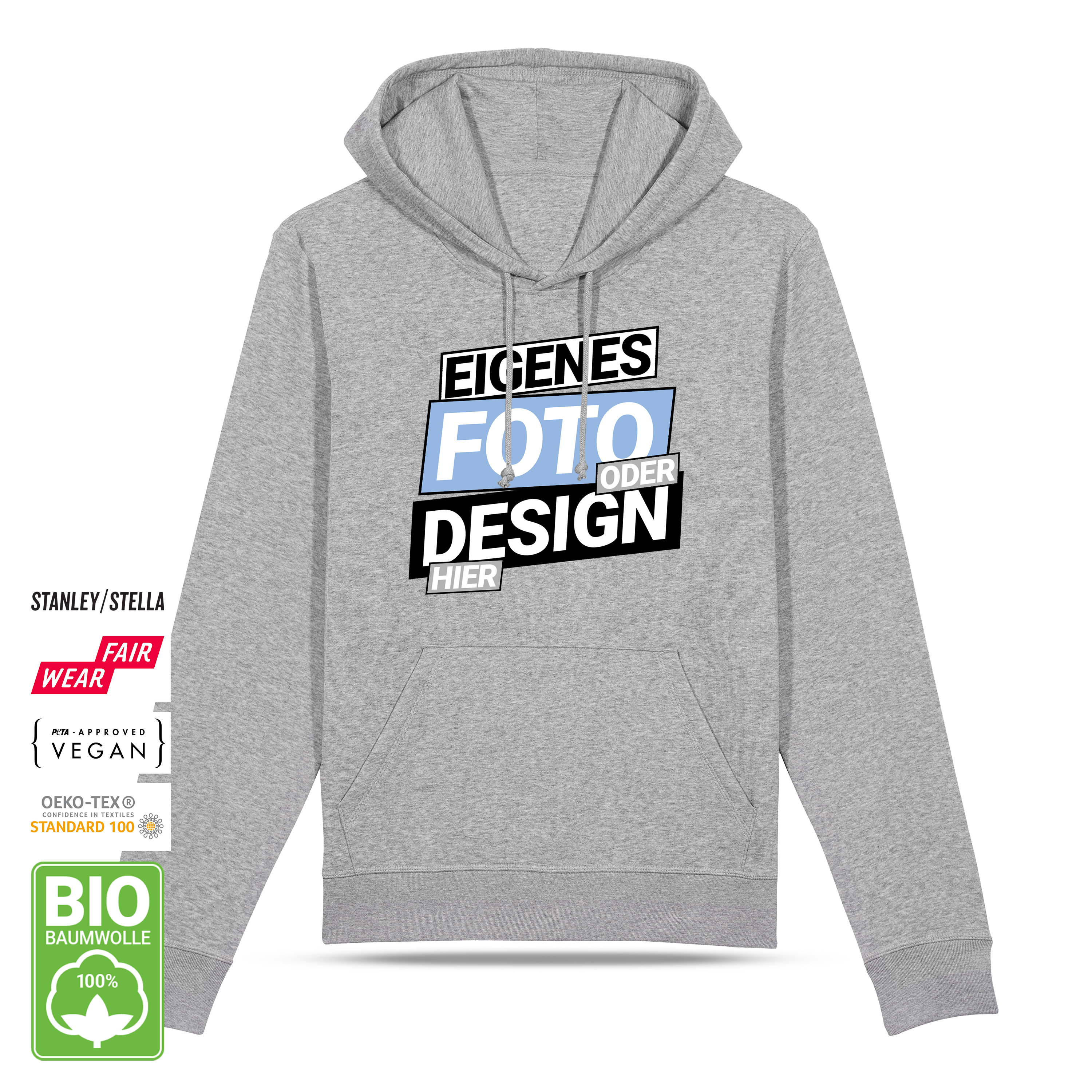 Bio Hoodie „Basic“ M Grau meliert 1