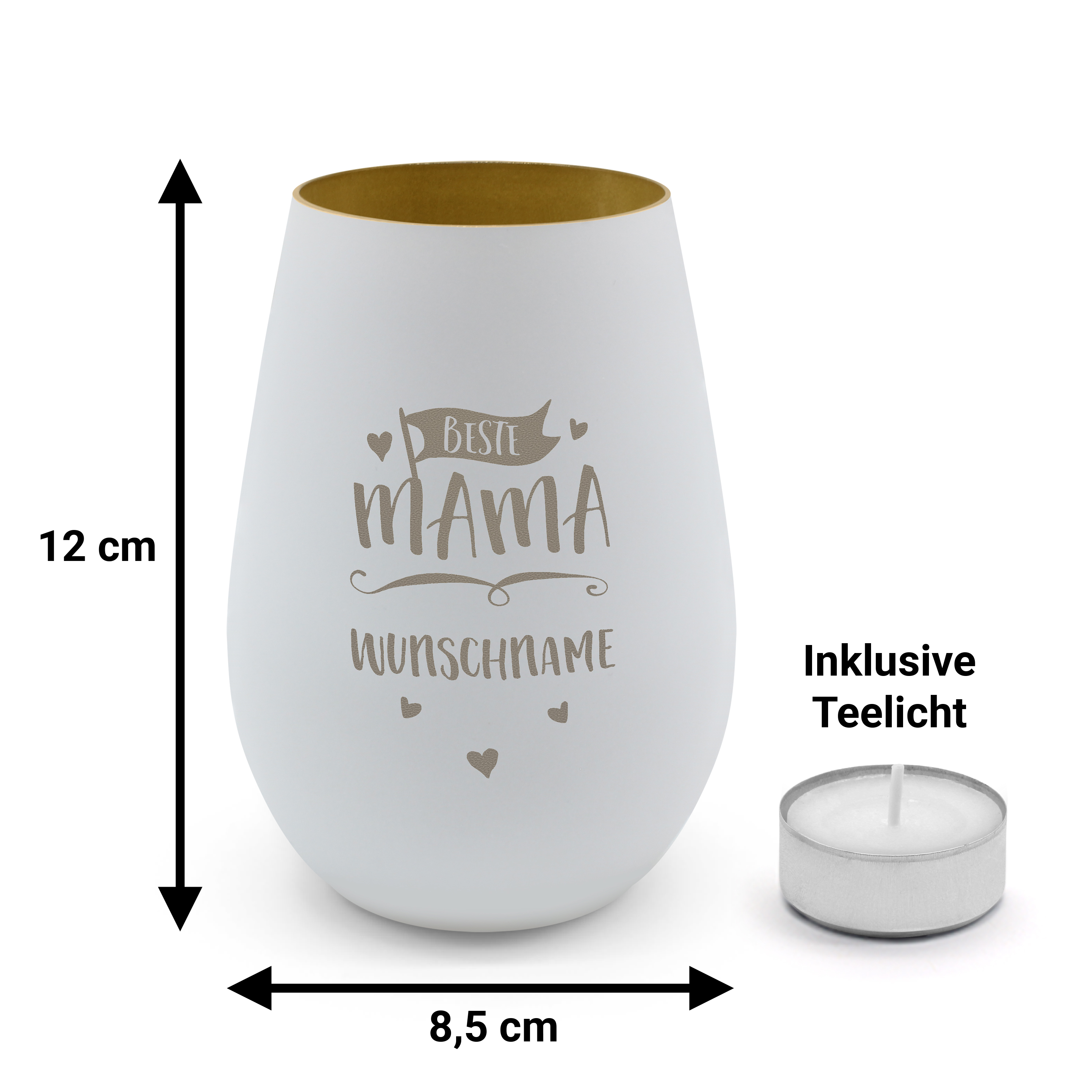 Windlicht "Premium" Weiß/Gold 3